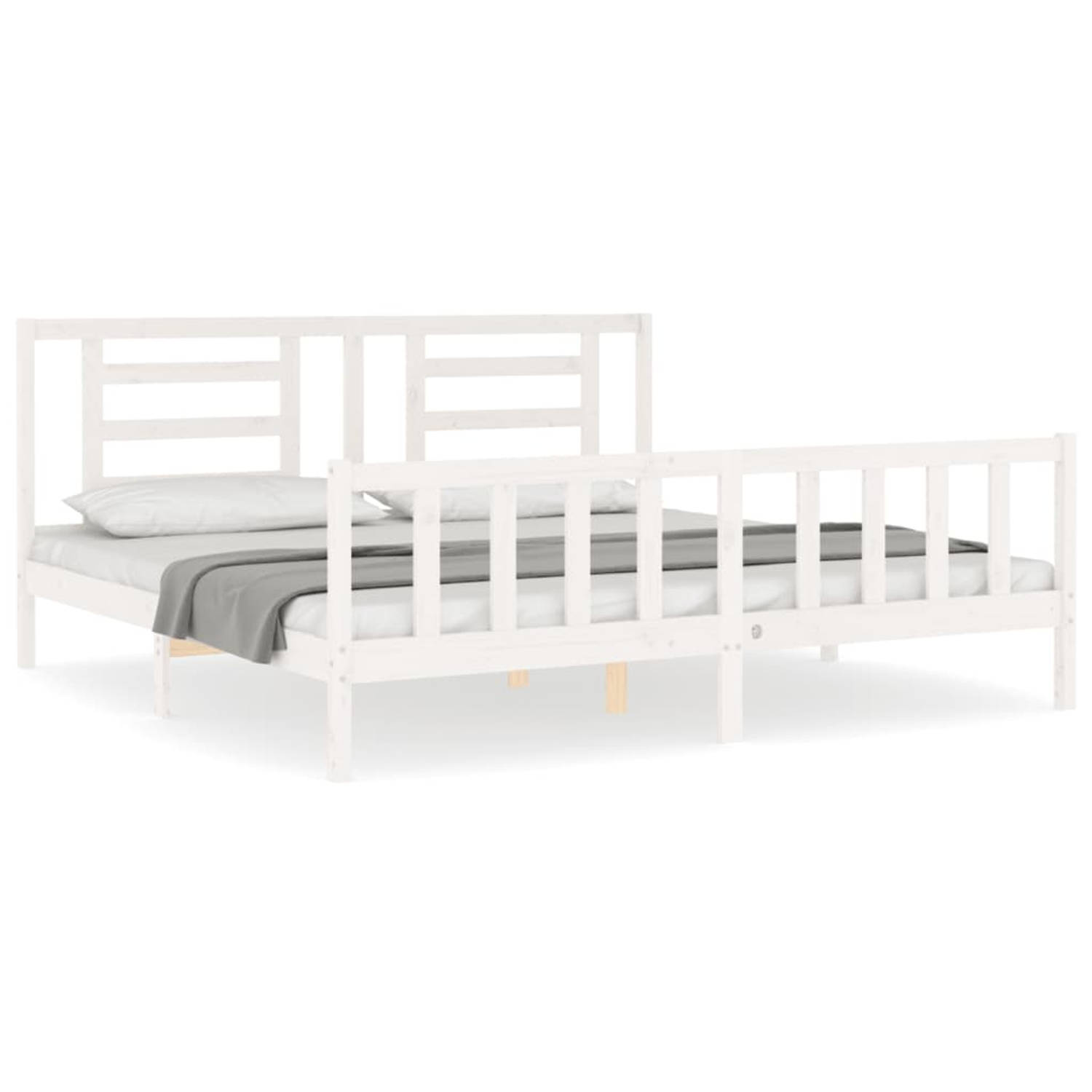 The Living Store Bedframe met hoofdbord massief hout wit 6FT Super King - Bedframe - Bedframes - Bed - Tweepersoonsbed - Slaapkamermeubel - Houten Bedframe - Houten Bed - Bedbodem