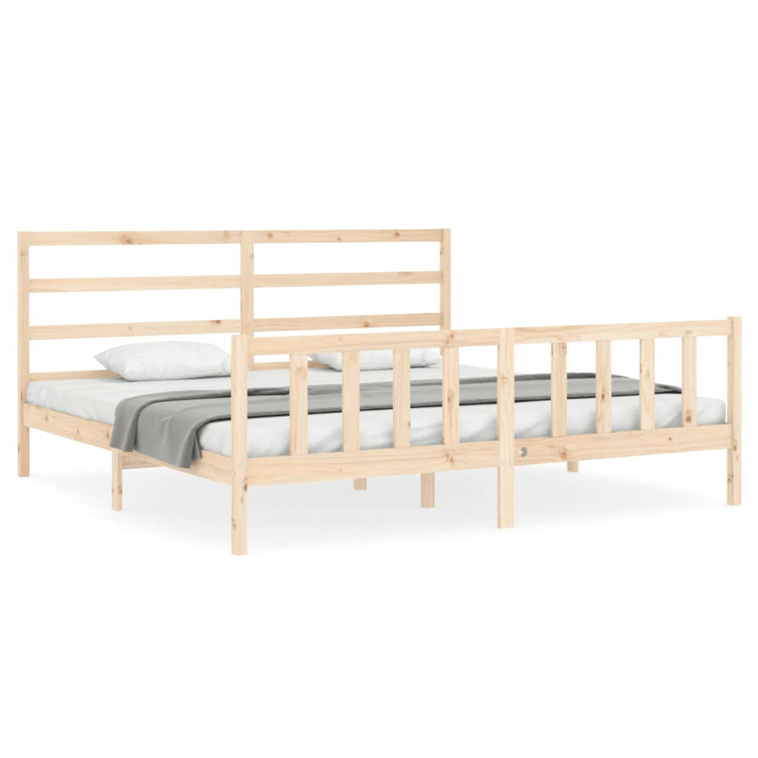 The Living Store Bedframe met hoofdbord massief hout 200x200 cm - Bedframe - Bedframes - Bed - Tweepersoonsbed - Slaapkamermeubel - Houten Bedframe - Houten Bed - Bedbodem - Massie