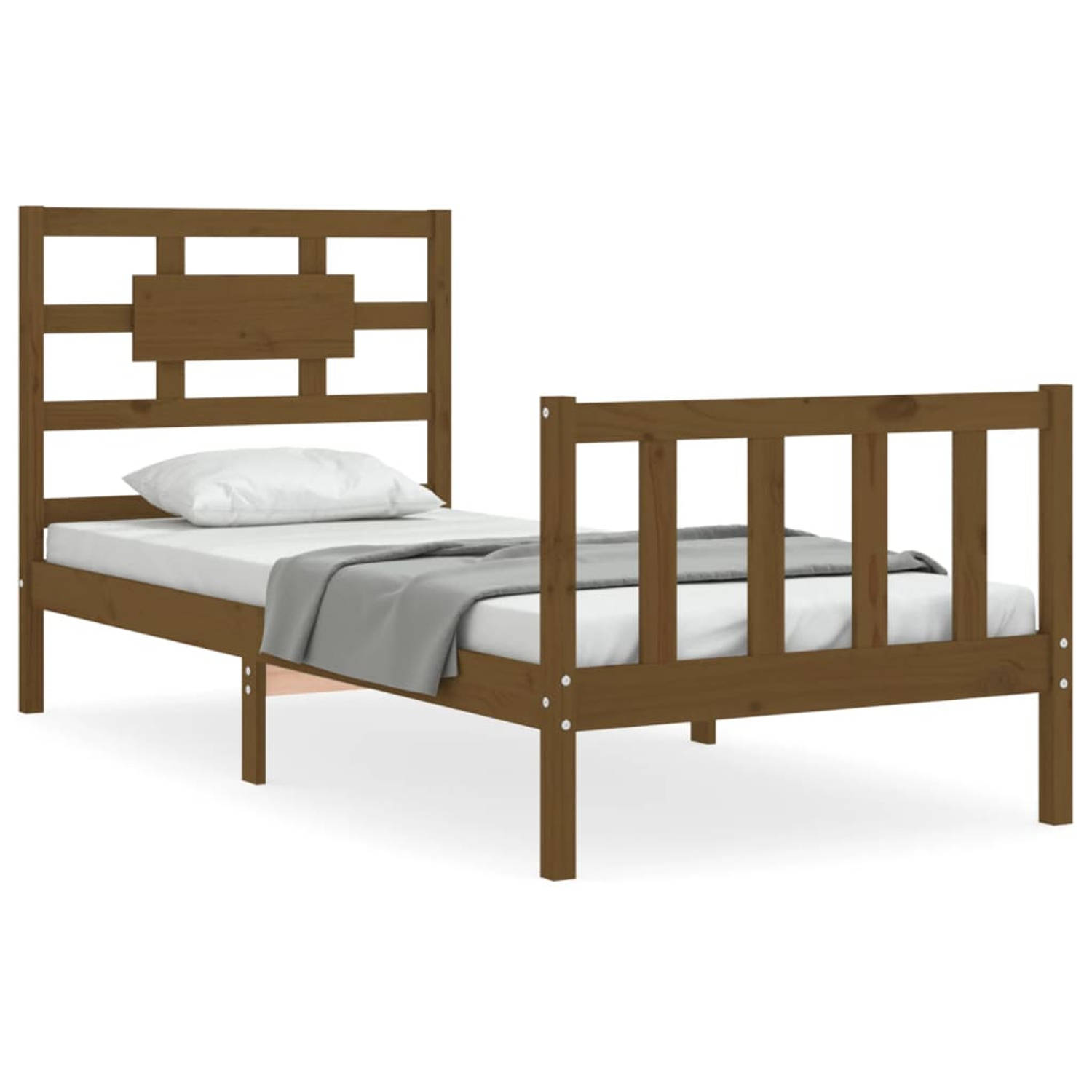 The Living Store Bedframe met hoofdbord massief hout honingbruin 3FT Single - Bedframe - Bedframes - Bed - Eenpersoonsbed - Slaapkamermeubel - Houten Bedframe - Houten Bed - Bedbod