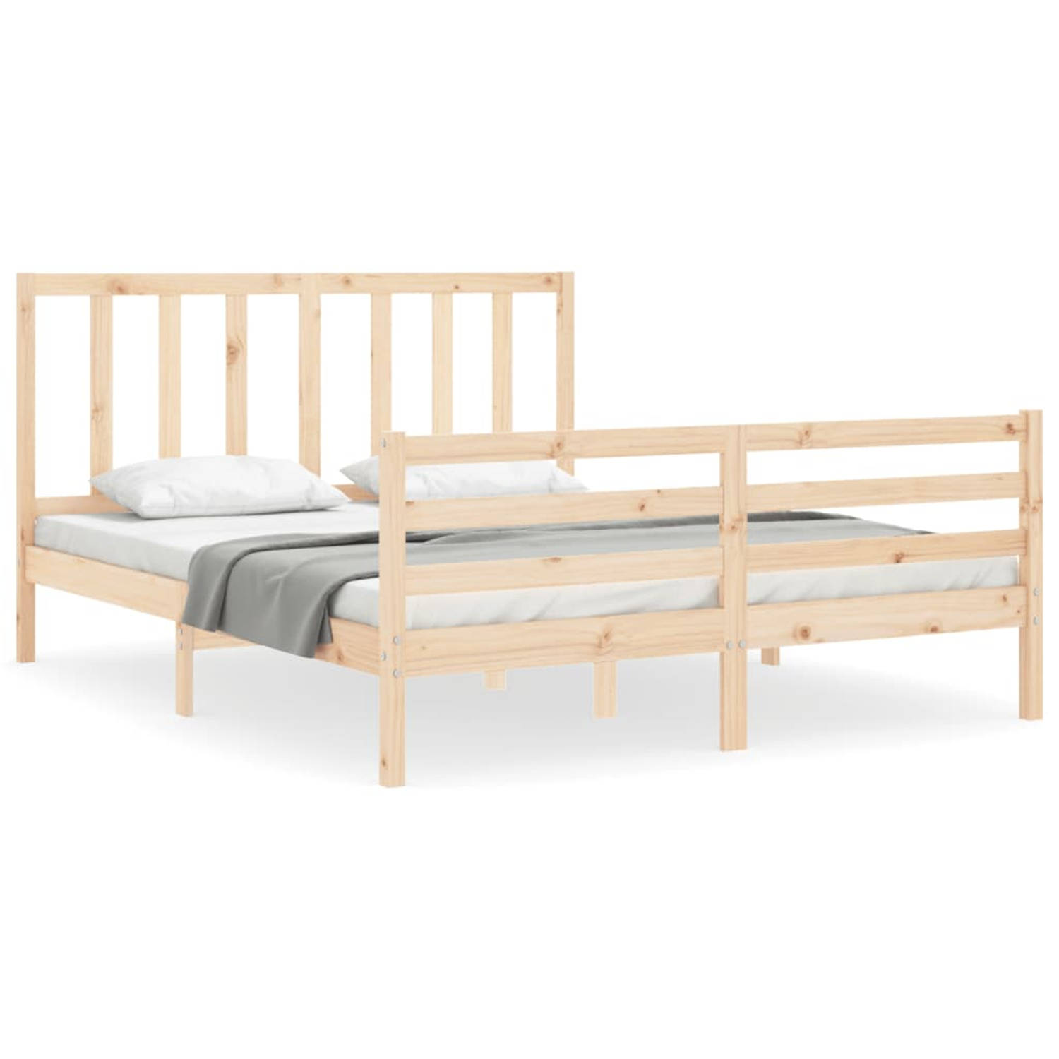 The Living Store Bedframe met hoofdbord massief hout 5 FT King Size - Bedframe - Bedframes - Bed - Tweepersoonsbed - Slaapkamermeubel - Houten Bedframe - Houten Bed - Bedbodem - Ma