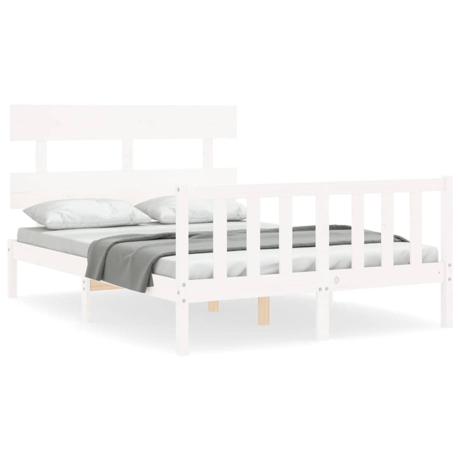 The Living Store Bedframe met hoofdbord massief hout wit 140x200 cm - Bedframe - Bedframes - Bed - Tweepersoonsbed - Slaapkamermeubel - Houten Bedframe - Houten Bed - Bedbodem - Ma