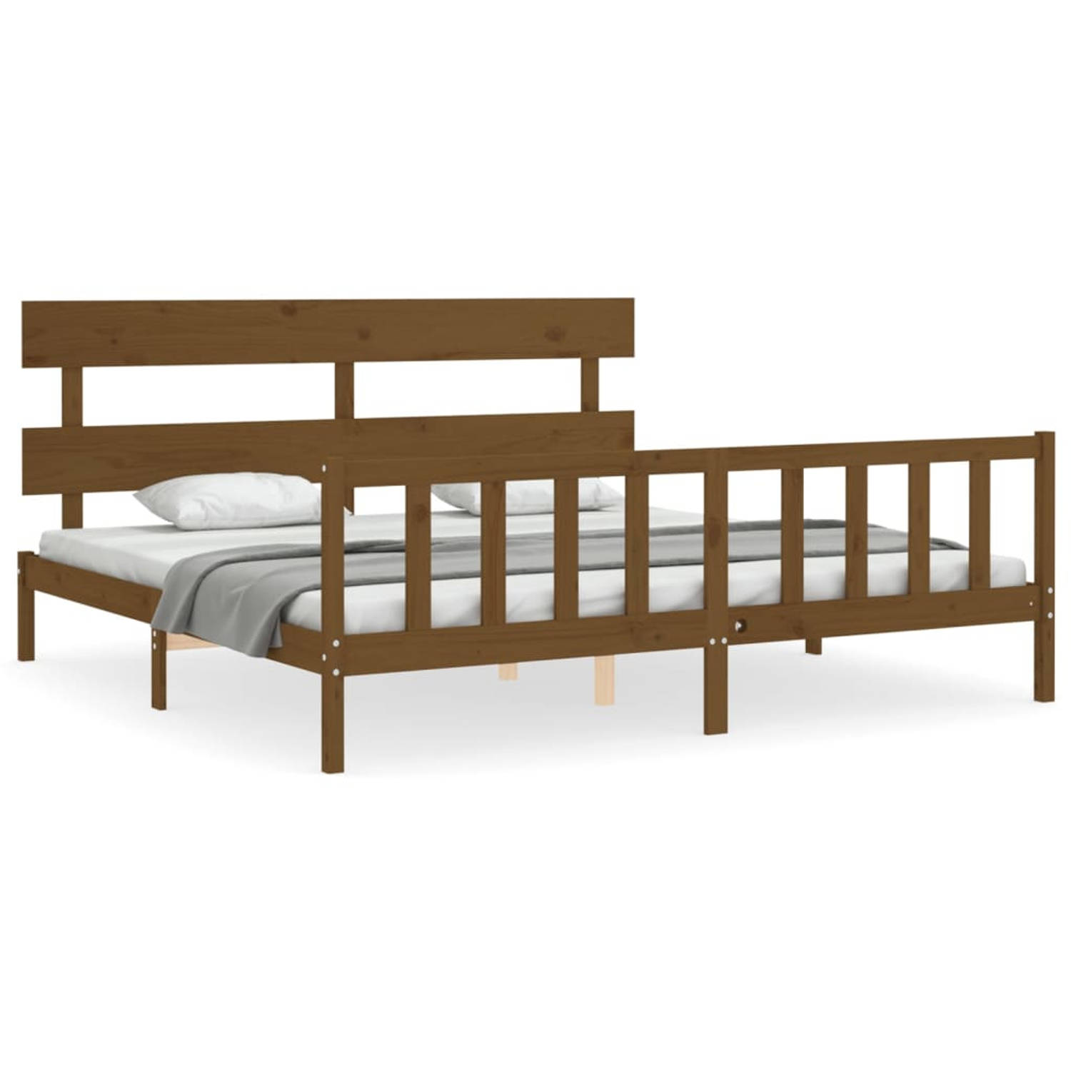 The Living Store Bedframe met hoofdbord massief hout honingbruin 6FT Super King - Bedframe - Bedframes - Bed - Tweepersoonsbed - Slaapkamermeubel - Houten Bedframe - Houten Bed - B