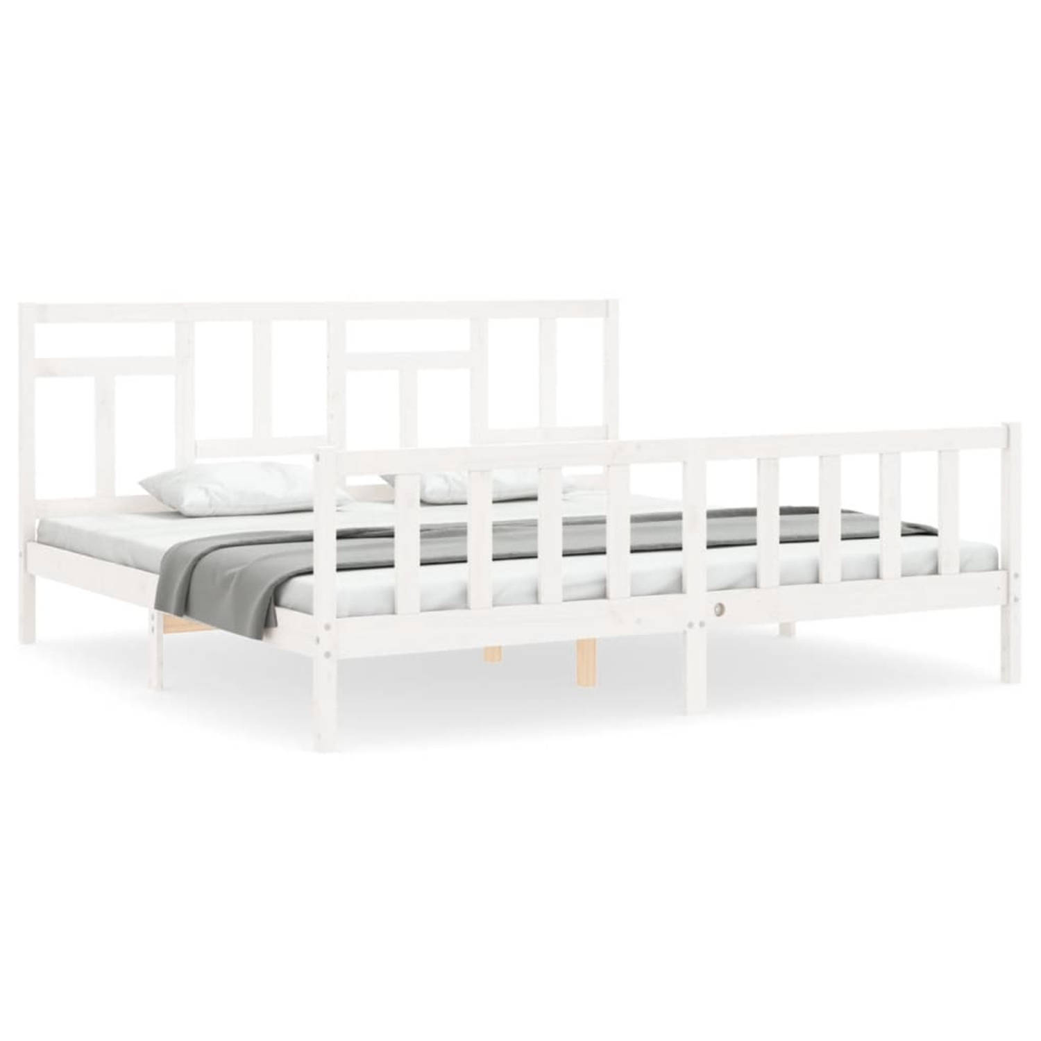 The Living Store Bedframe met hoofdbord massief hout wit 200x200 cm - Bedframe - Bedframes - Bed - Tweepersoonsbed - Slaapkamermeubel - Houten Bedframe - Houten Bed - Bedbodem - Ma