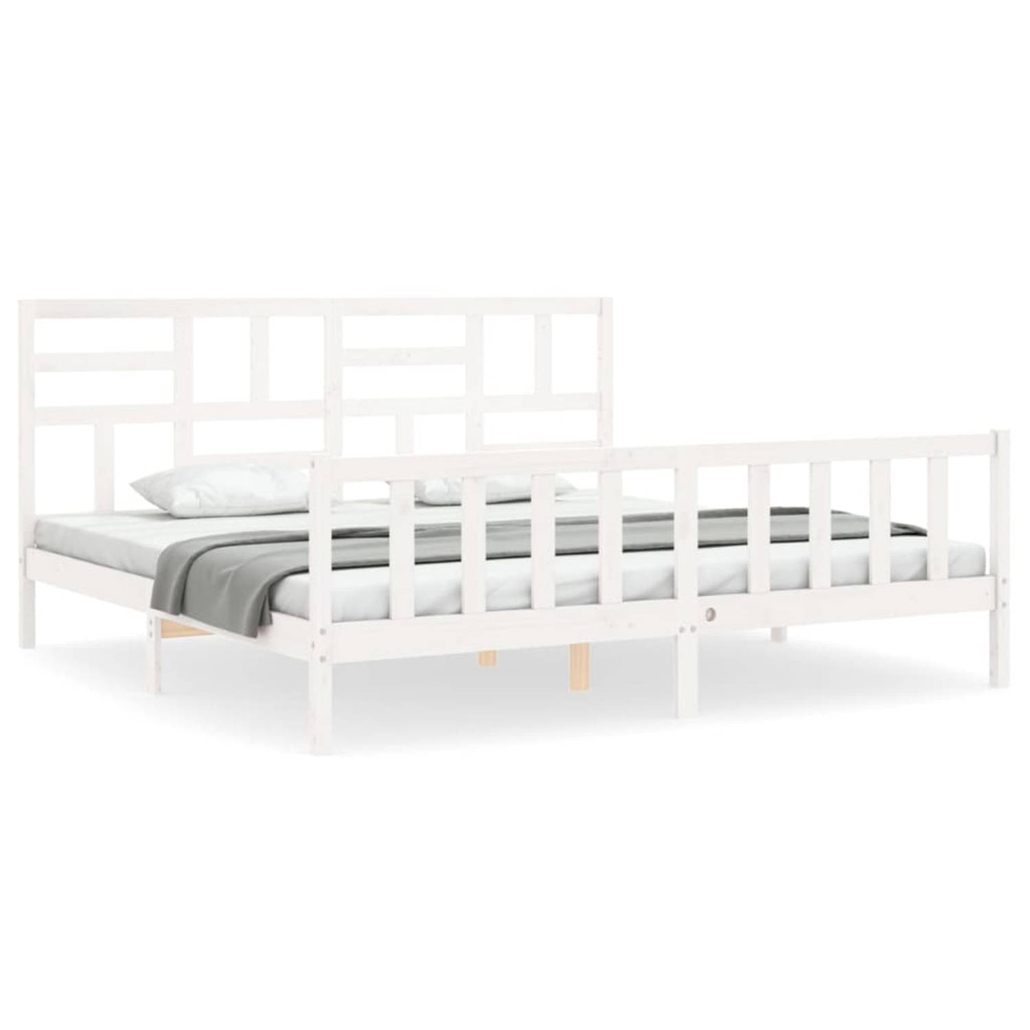 The Living Store Bedframe met hoofdbord massief hout wit 200x200 cm - Bedframe - Bedframes - Bed - Tweepersoonsbed - Slaapkamermeubel - Houten Bedframe - Houten Bed - Bedbodem - Ma