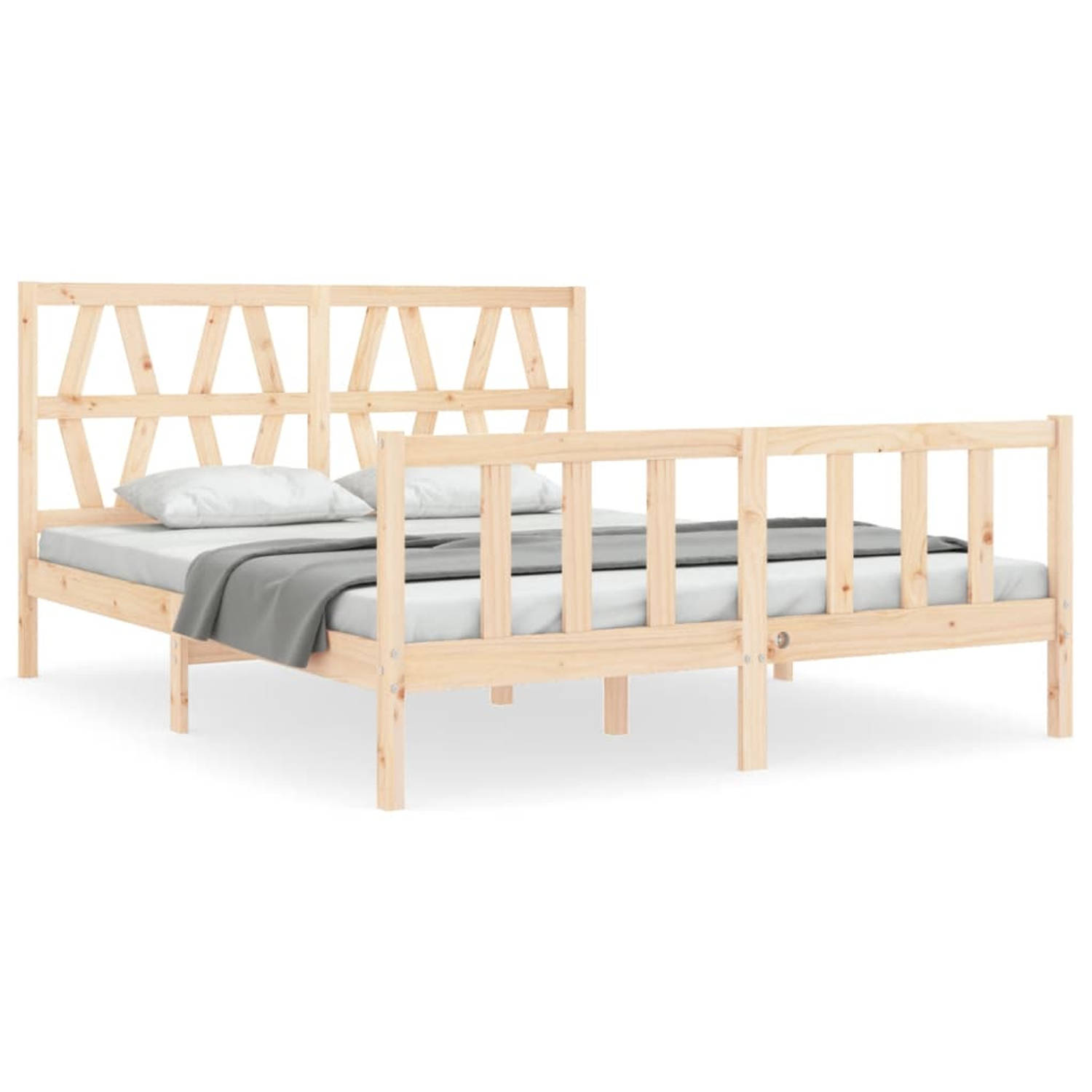 The Living Store Bedframe met hoofdbord massief hout 160x200 cm - Bedframe - Bedframes - Bed - Tweepersoonsbed - Slaapkamermeubel - Houten Bedframe - Houten Bed - Bedbodem - Massie