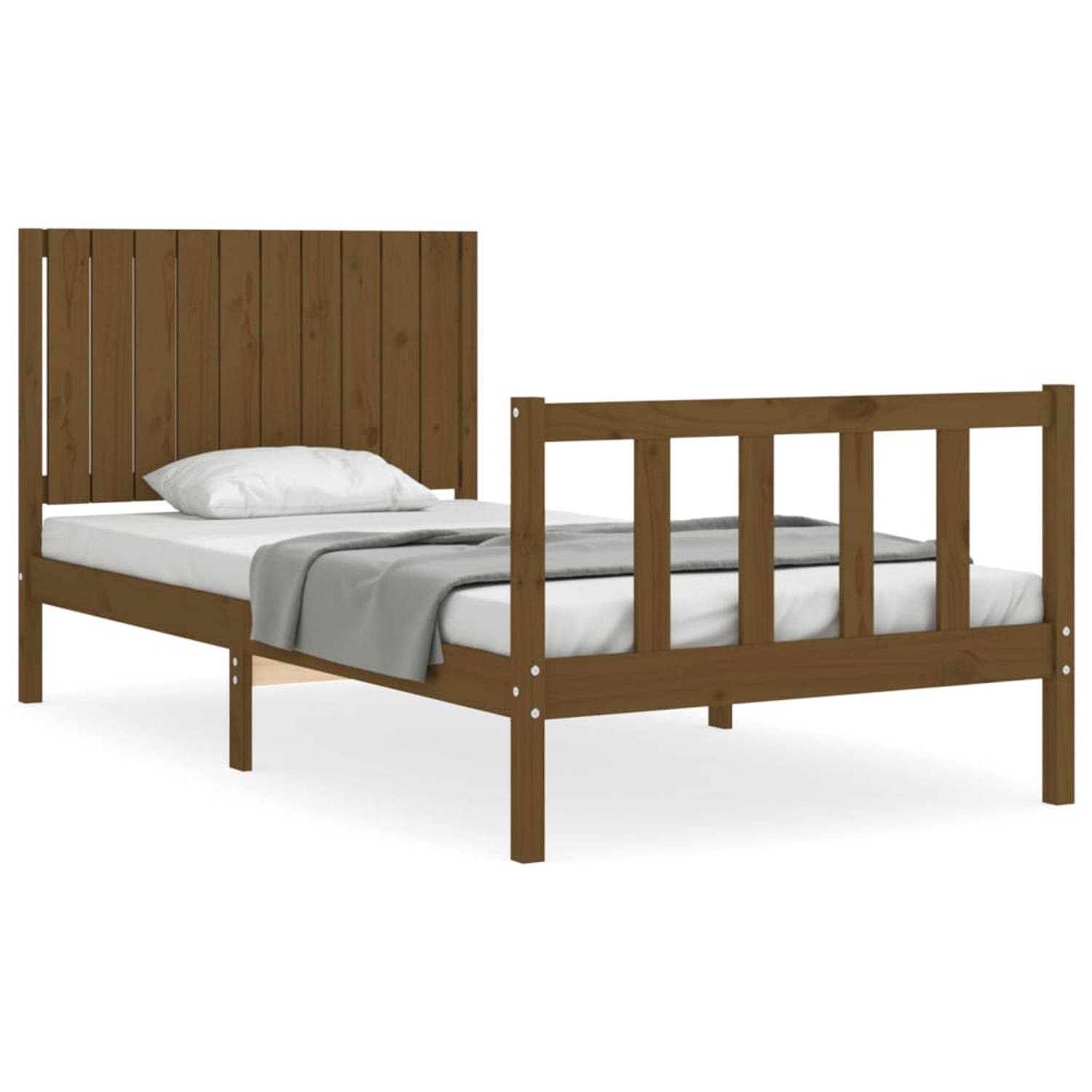 The Living Store Bedframe met hoofdbord massief hout honingbruin 100x200 cm - Bedframe - Bedframes - Bed - Eenpersoonsbed - Slaapkamermeubel - Houten Bedframe - Houten Bed - Bedbod