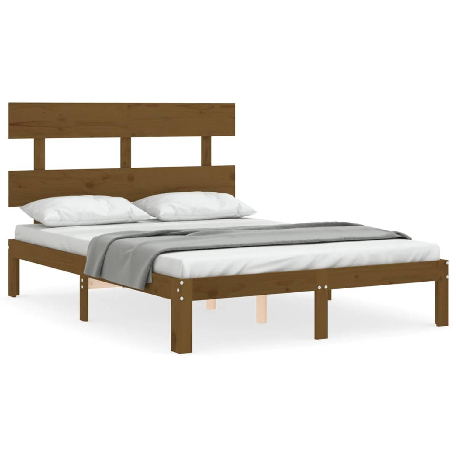 The Living Store Bedframe met hoofdbord massief hout honingbruin 4FT6 Double - Bed