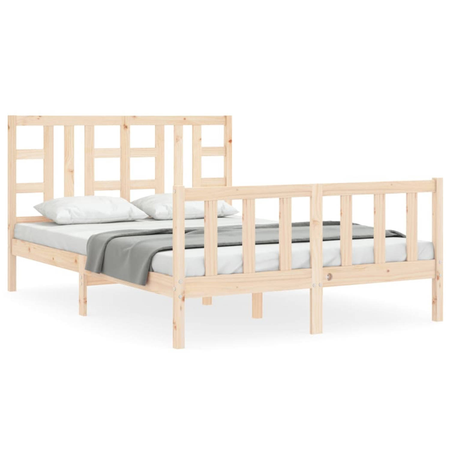 The Living Store Bedframe met hoofdbord massief hout 140x200 cm - Bedframe - Bedframes - Bed - Tweepersoonsbed - Slaapkamermeubel - Houten Bedframe - Houten Bed - Bedbodem - Massie