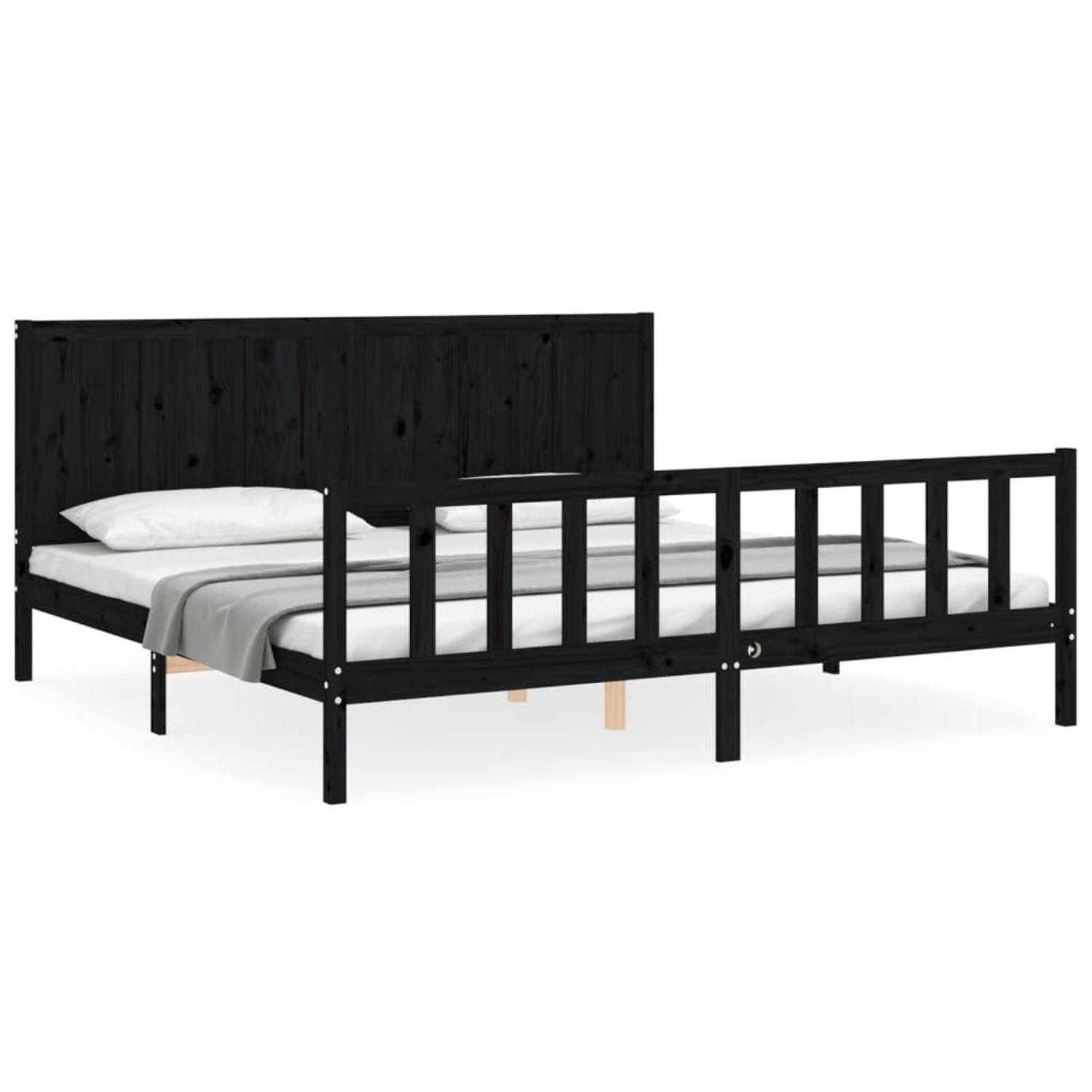 The Living Store Bedframe met hoofdbord massief hout zwart 200x200 cm - Bedframe - Bedframes - Bed - Tweepersoonsbed - Slaapkamermeubel - Houten Bedframe - Houten Bed - Bedbodem -