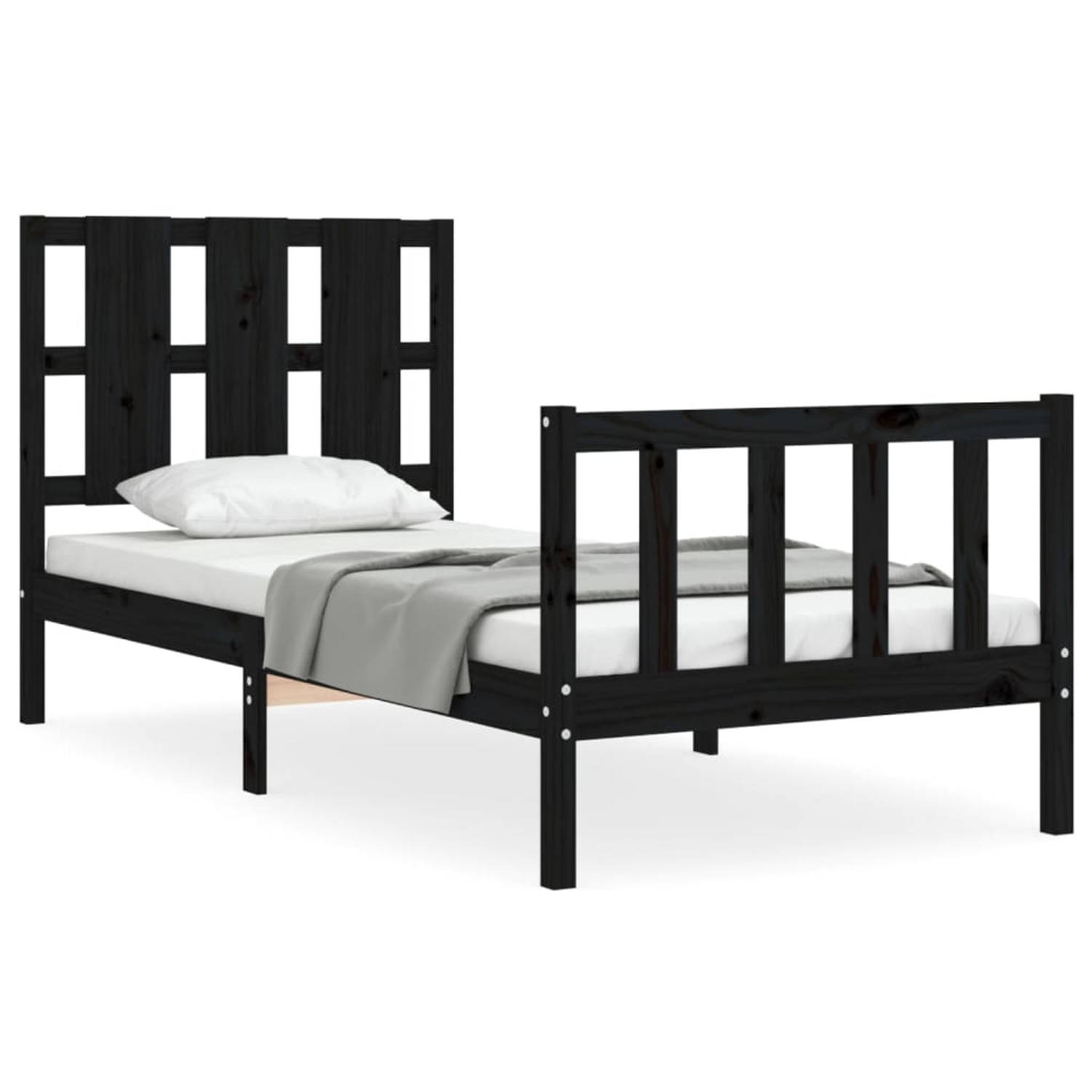The Living Store Bedframe met hoofdbord massief hout zwart 2FT6 Small Single - Bedframe - Bedframes - Bed - Eenpersoonsbed - Slaapkamermeubel - Houten Bedframe - Houten Bed - Bedbo