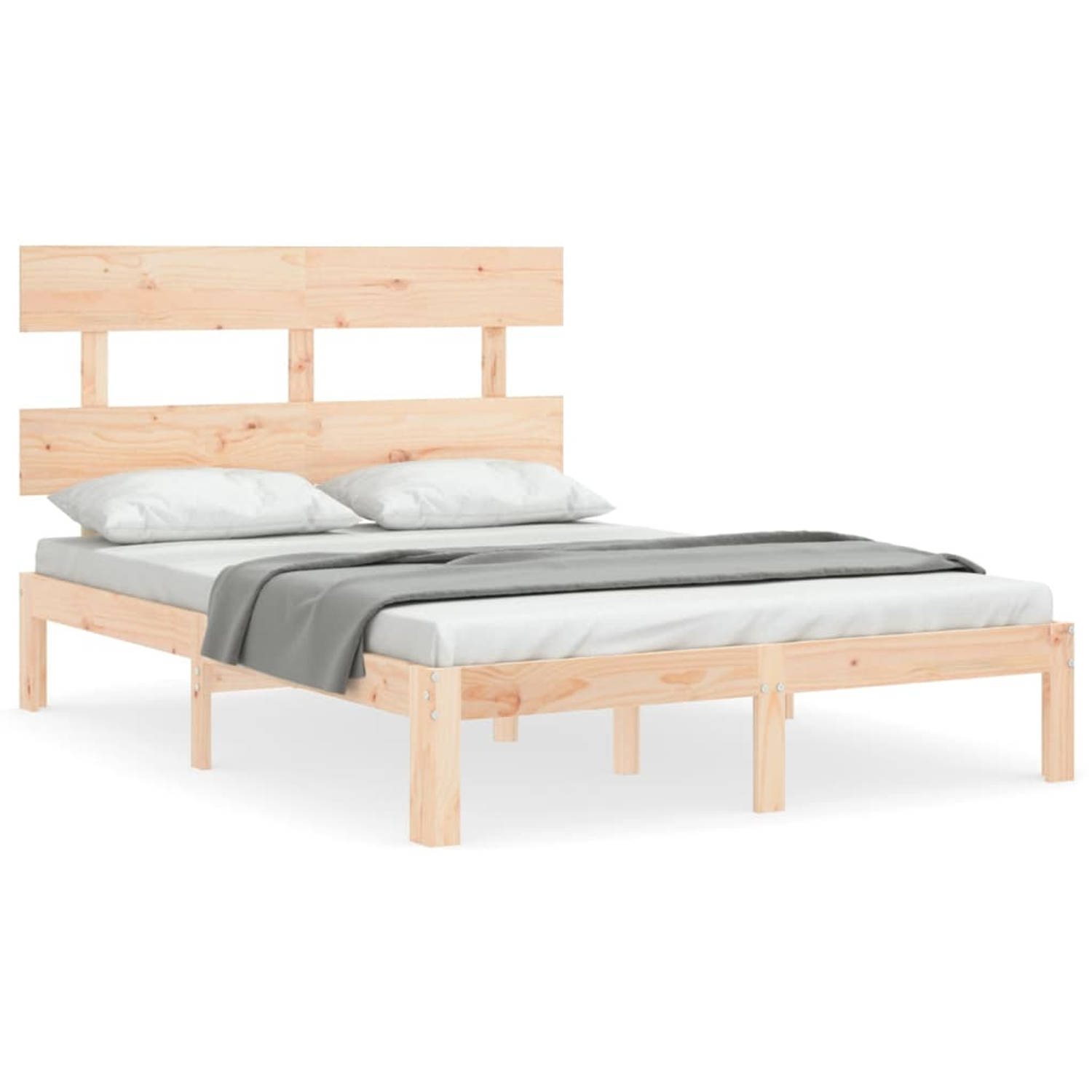 The Living Store Massief Grenenhouten Bedframe - 203.5 x 143.5 x 81 cm - Multiplex Lattenbodem