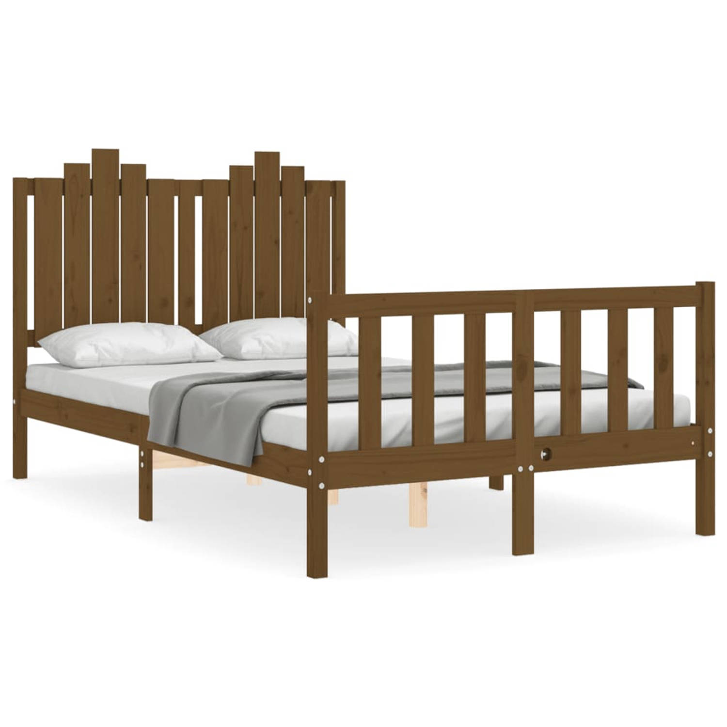 The Living Store Bedframe met hoofdbord hout honingbruin 4FT Small Double - Bedframe - Bedframes - Bed - Tweepersoonsbed - Slaapkamermeubel - Houten Bedframe - Houten Bed - Bedbode