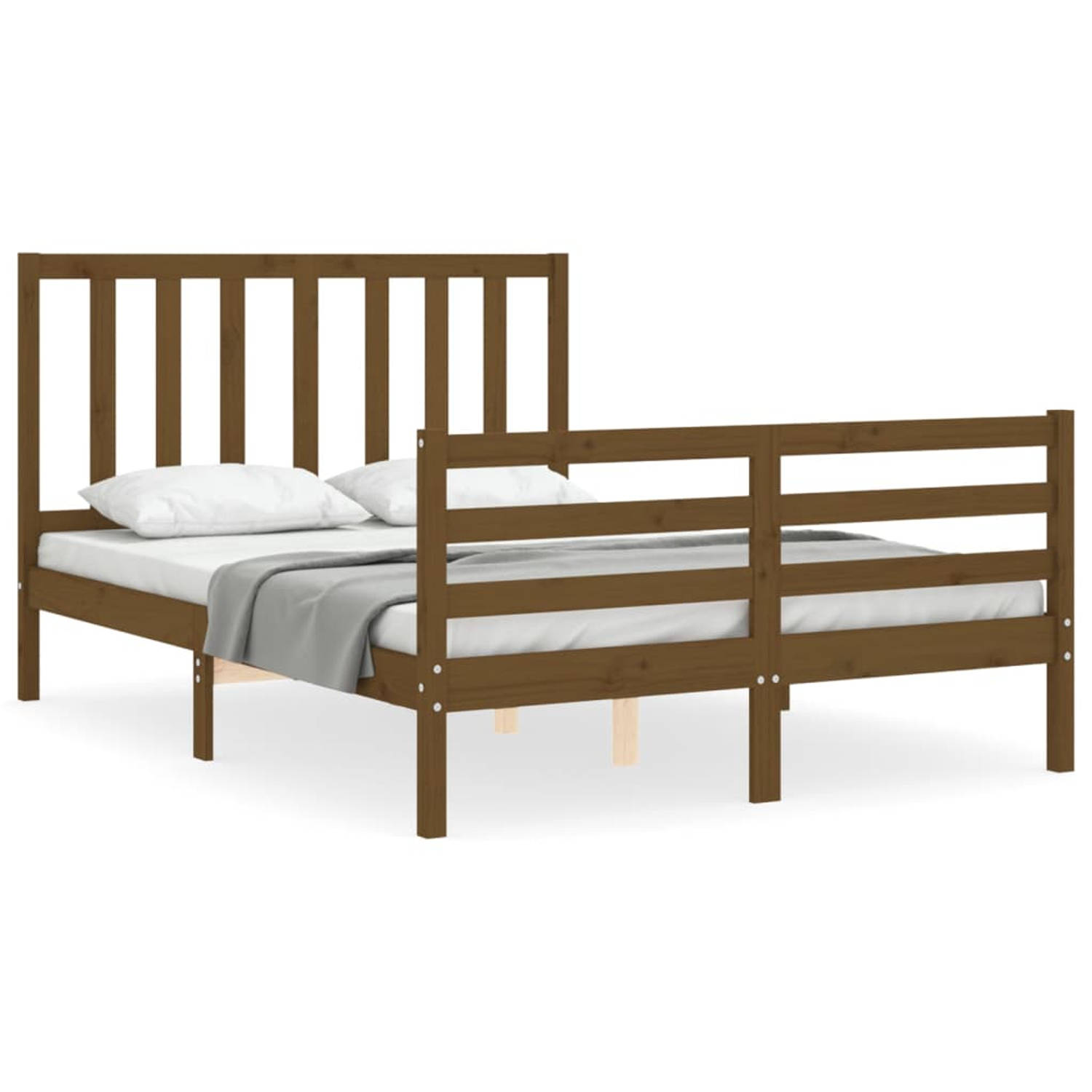 The Living Store Bedframe met hoofdbord massief hout honingbruin 140x200 cm - Bedframe - Bedframes - Bed - Tweepersoonsbed - Slaapkamermeubel - Houten Bedframe - Houten Bed - Bedbo