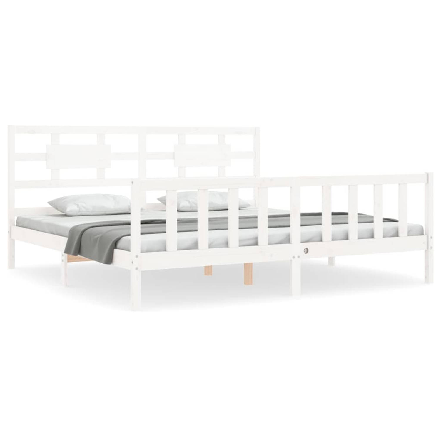 The Living Store Bedframe met hoofdbord massief hout wit 6 FT Super King Size - Bedframe - Bedframes - Bed - Tweepersoonsbed - Slaapkamermeubel - Houten Bedframe - Houten Bed - Bed