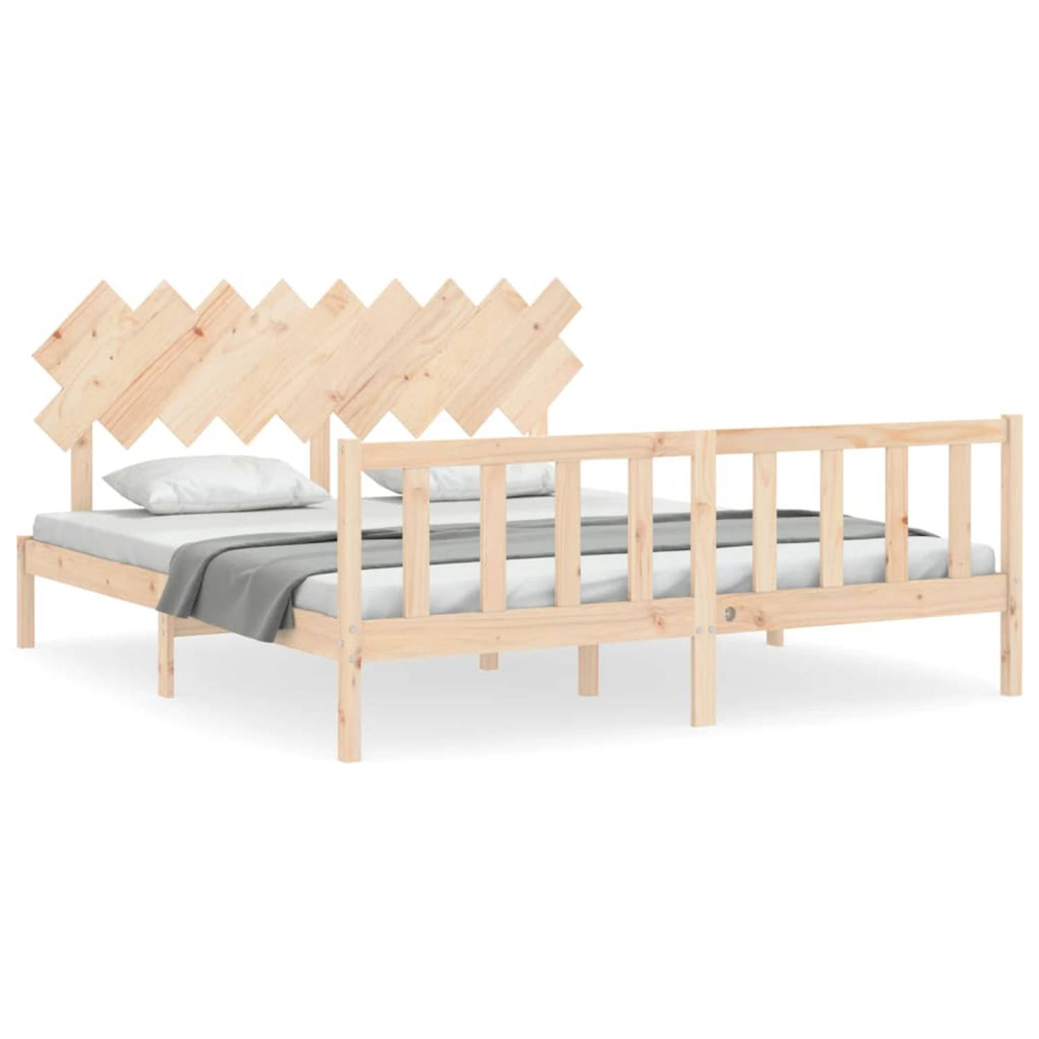 The Living Store Bedframe met hoofdbord massief hout 6FT Super King - Bedframe - Bedframes - Bed - Tweepersoonsbed - Slaapkamermeubel - Houten Bedframe - Houten Bed - Bedbodem - Ma