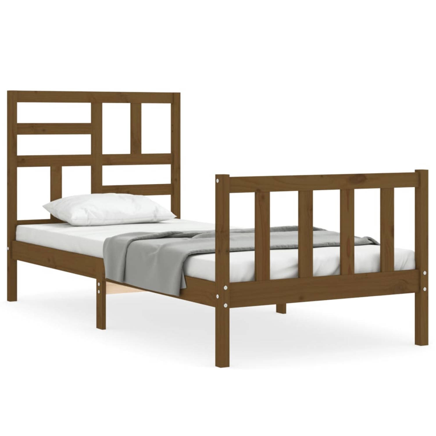 The Living Store Bedframe met hoofdbord hout honingbruin 2FT6 Small Single - Bedframe - Bedframes - Bed - Eenpersoonsbed - Slaapkamermeubel - Houten Bedframe - Houten Bed - Bedbode