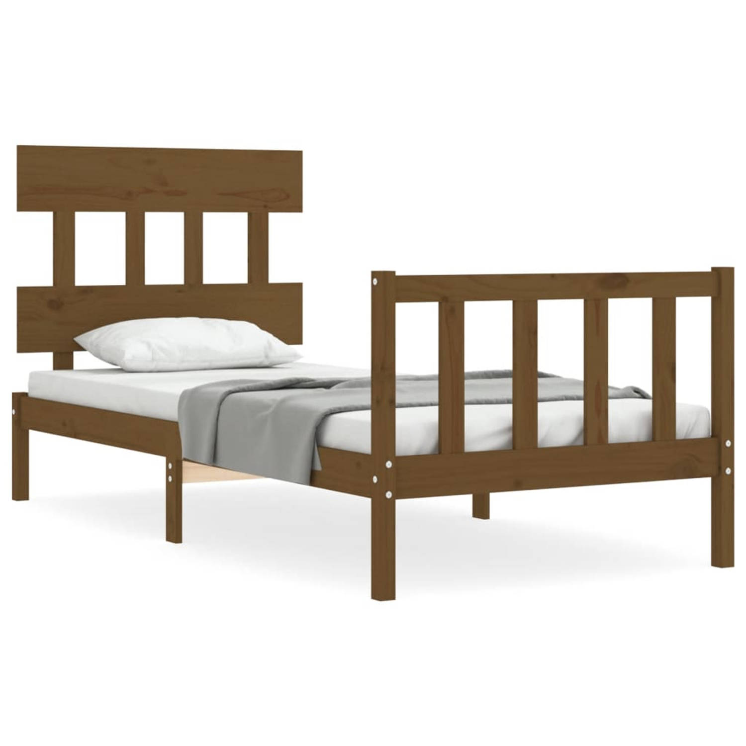 The Living Store Bedframe met hoofdbord hout honingbruin 2FT6 Small Single - Bedframe - Bedframes - Bed - Eenpersoonsbed - Slaapkamermeubel - Houten Bedframe - Houten Bed - Bedbode