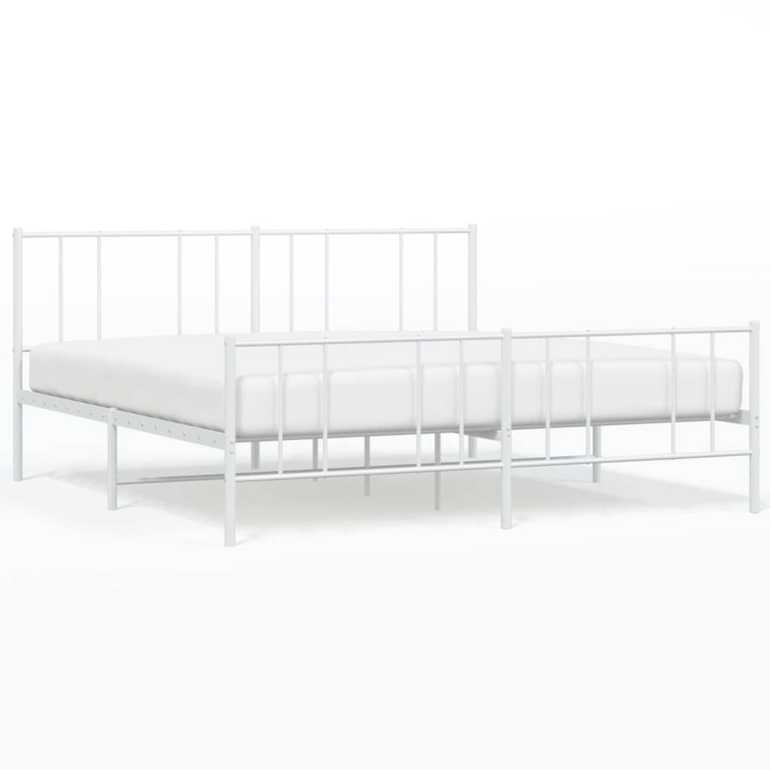 The Living Store Bedframe met hoofd- en voeteneinde metaal wit 193x203 cm - Bed