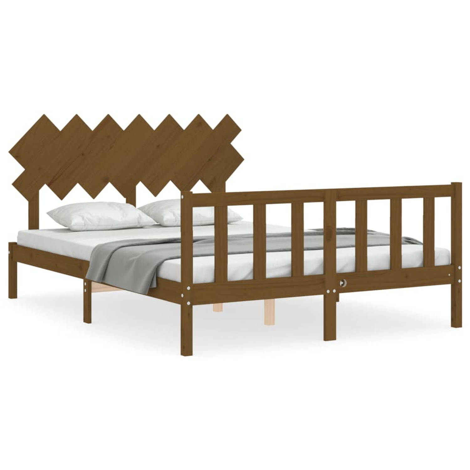 The Living Store Bedframe met hoofdbord massief hout honingbruin 140x200 cm - Bedframe - Bedframes - Bed - Tweepersoonsbed - Slaapkamermeubel - Houten Bedframe - Houten Bed - Bedbo