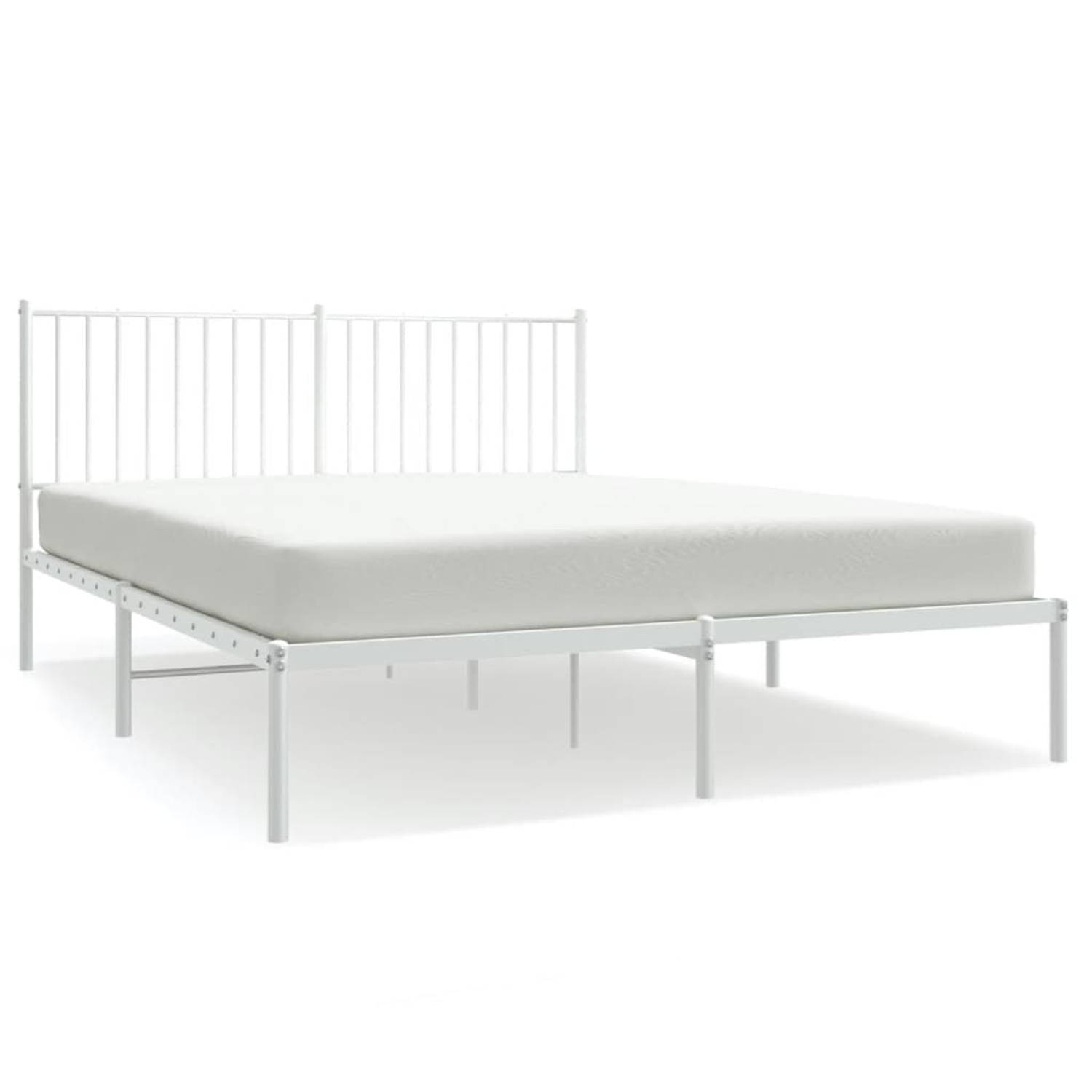 The Living Store Bedframe met hoofdbord metaal wit 150x200 cm - Bed