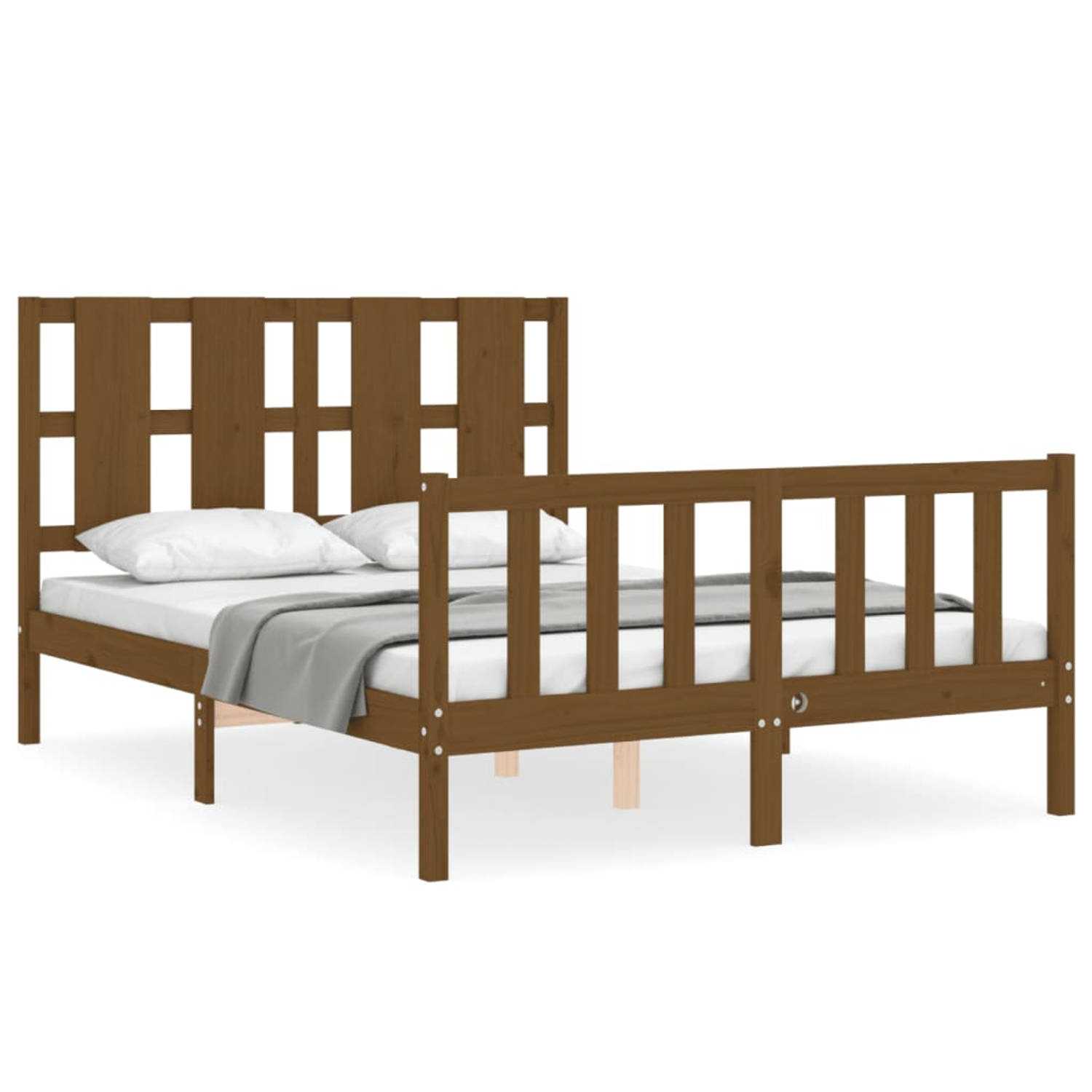 The Living Store Bedframe met hoofdbord massief hout honingbruin 140x200 cm - Bedframe - Bedframes - Bed - Tweepersoonsbed - Slaapkamermeubel - Houten Bedframe - Houten Bed - Bedbo