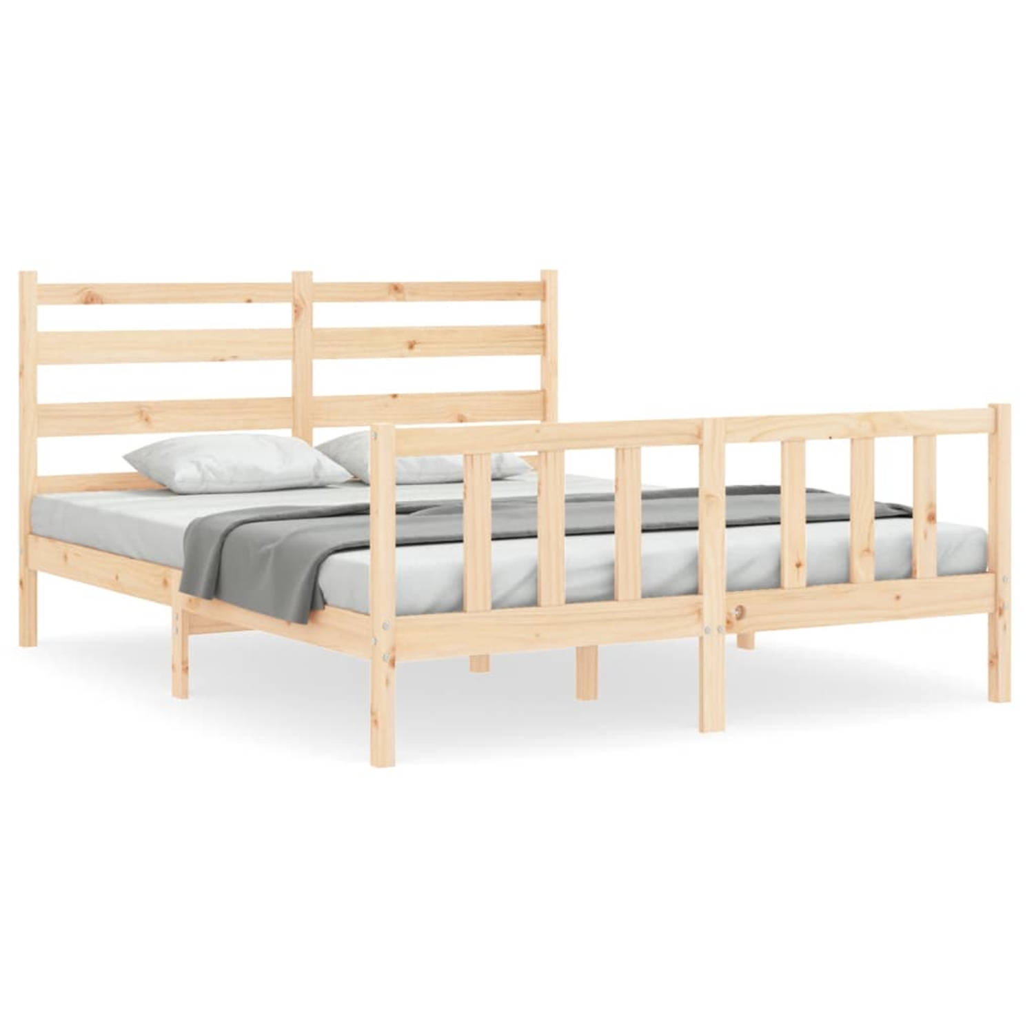 The Living Store Bedframe met hoofdbord massief hout 160x200 cm - Bedframe - Bedframes - Bed - Tweepersoonsbed - Slaapkamermeubel - Houten Bedframe - Houten Bed - Bedbodem - Massie