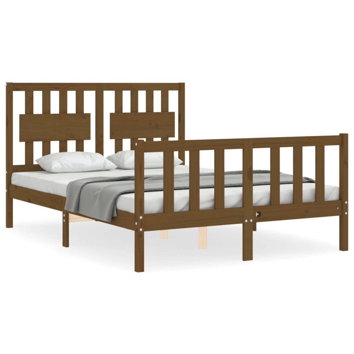 The Living Store Bedframe met hoofdbord massief hout honingbruin 140x200 cm - Bedframe - Bedframes - Bed - Tweepersoonsbed - Slaapkamermeubel - Houten Bedframe - Houten Bed - Bedbo