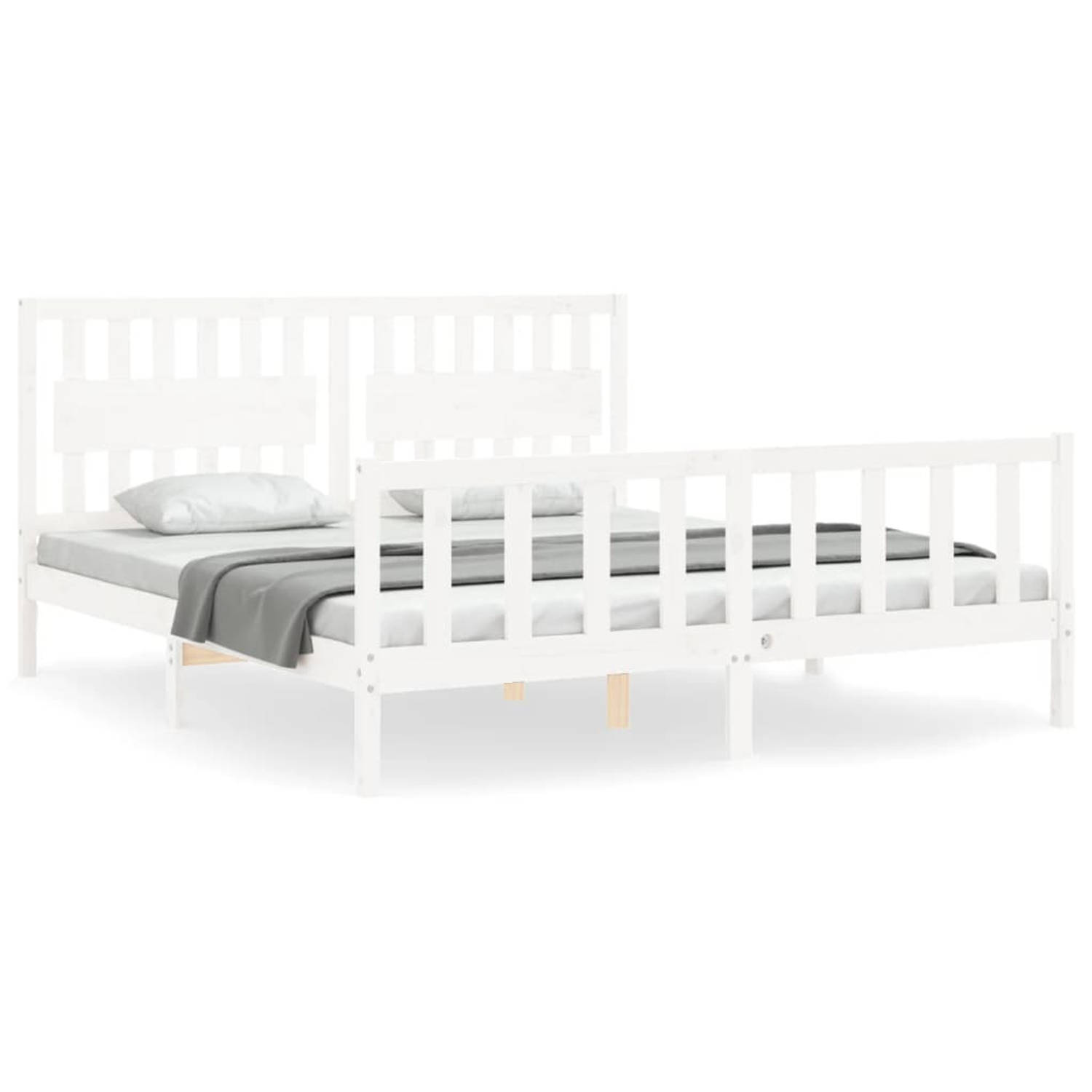 The Living Store Bedframe met hoofdbord massief hout wit 6 FT Super King Size - Bedframe - Bedframes - Bed - Tweepersoonsbed - Slaapkamermeubel - Houten Bedframe - Houten Bed - Bed