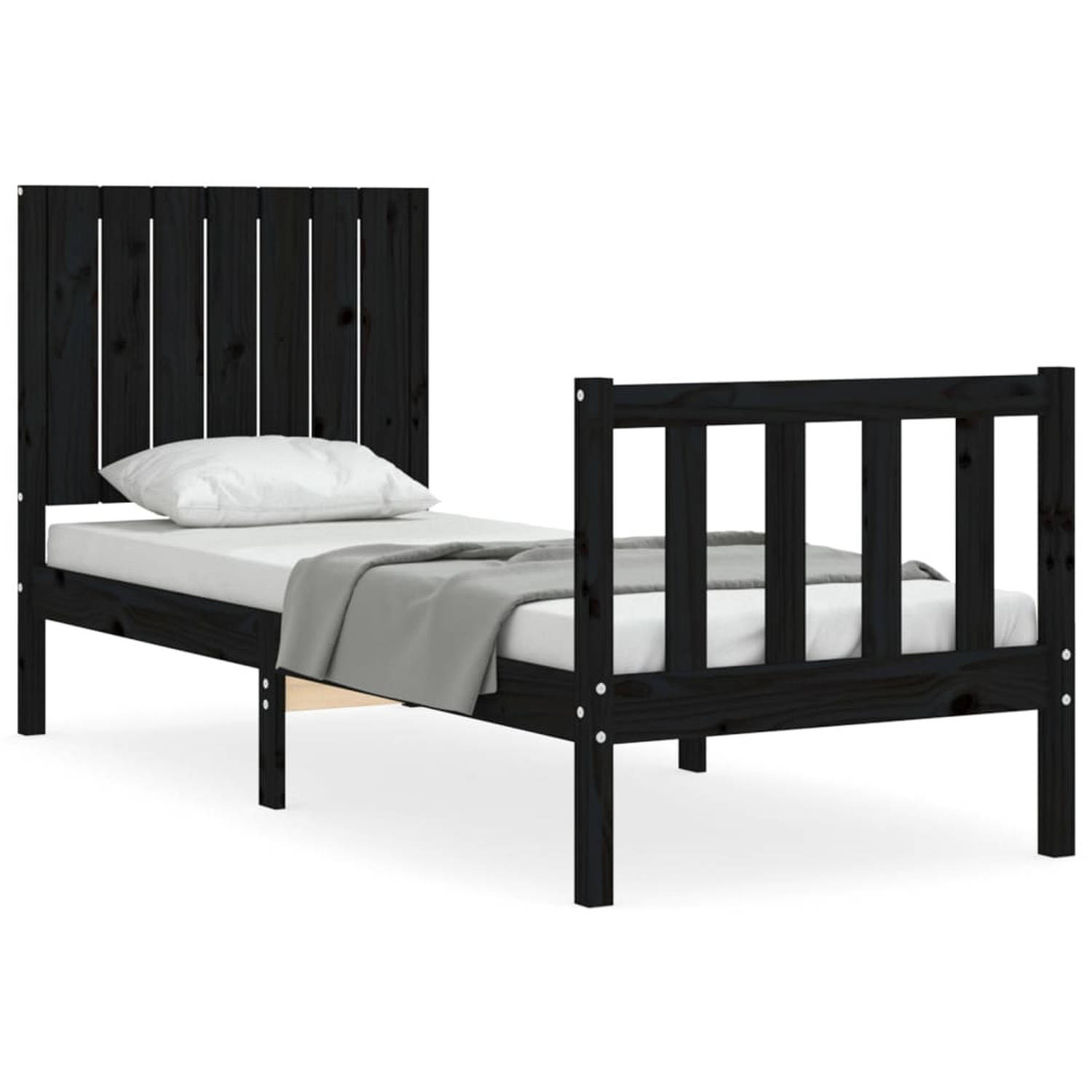 The Living Store Bedframe met hoofdbord massief hout zwart 2FT6 Small Single - Bedframe - Bedframes - Bed - Eenpersoonsbed - Slaapkamermeubel - Houten Bedframe - Houten Bed - Bedbo