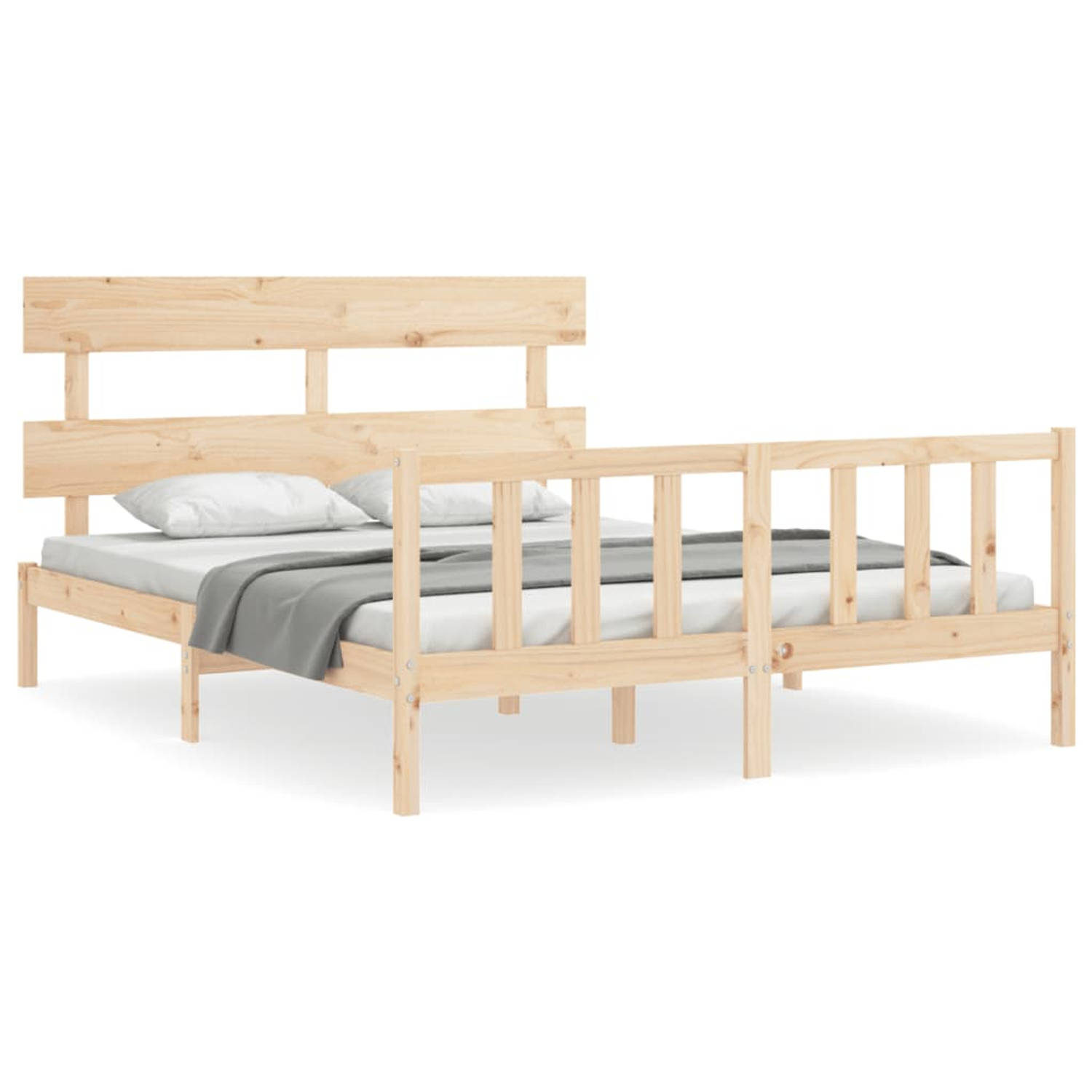 The Living Store Bedframe met hoofdbord massief hout 160x200 cm - Bedframe - Bedframes - Bed - Tweepersoonsbed - Slaapkamermeubel - Houten Bedframe - Houten Bed - Bedbodem - Massie