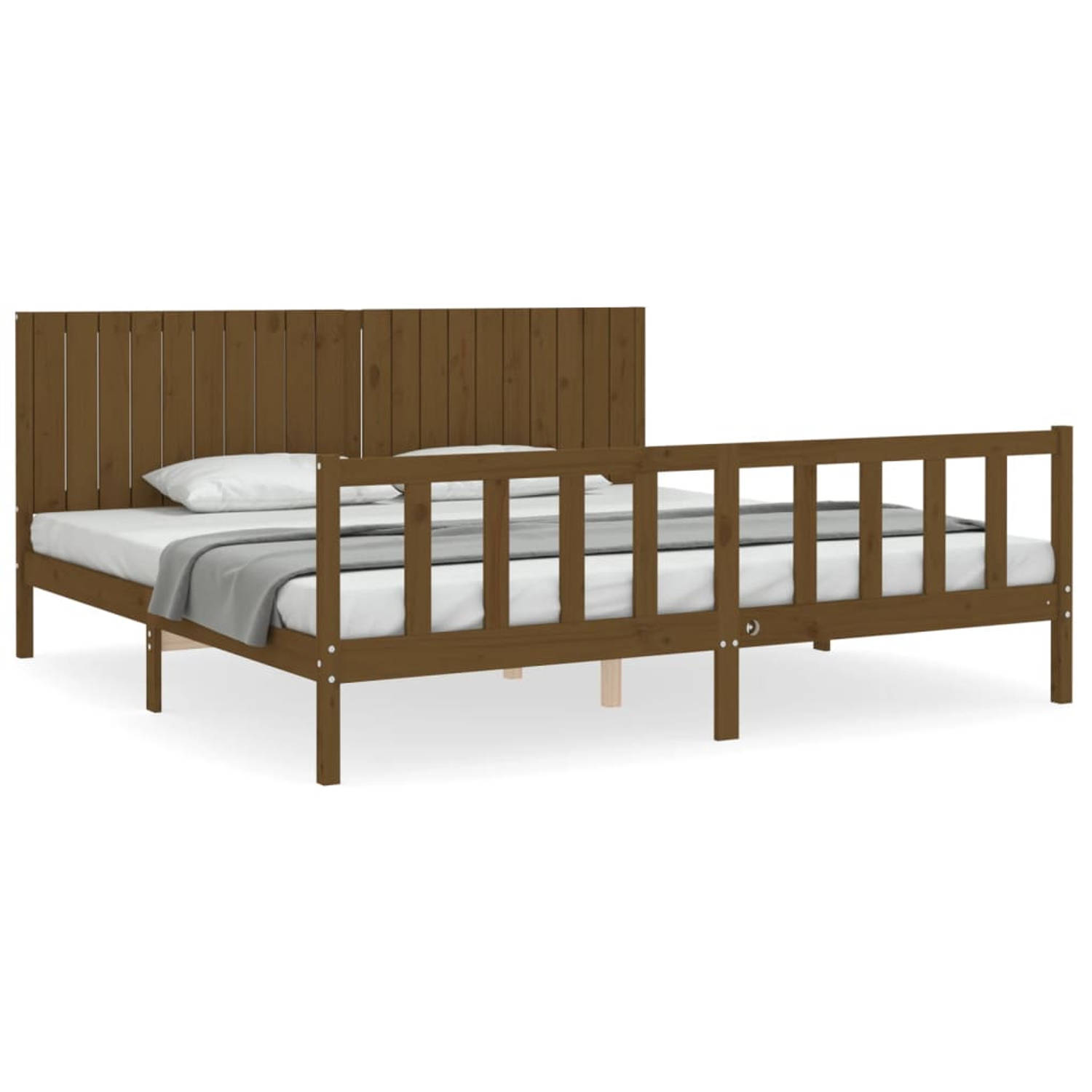 The Living Store Bedframe met hoofdbord massief hout honingbruin 200x200 cm - Bedframe - Bedframes - Bed - Tweepersoonsbed - Slaapkamermeubel - Houten Bedframe - Houten Bed - Bedbo