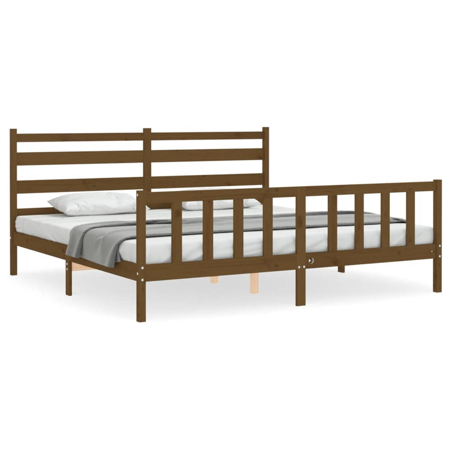 The Living Store Bedframe met hoofdbord massief hout honingbruin 200x200 cm - Bedframe - Bedframes - Bed - Tweepersoonsbed - Slaapkamermeubel - Houten Bedframe - Houten Bed - Bedbo