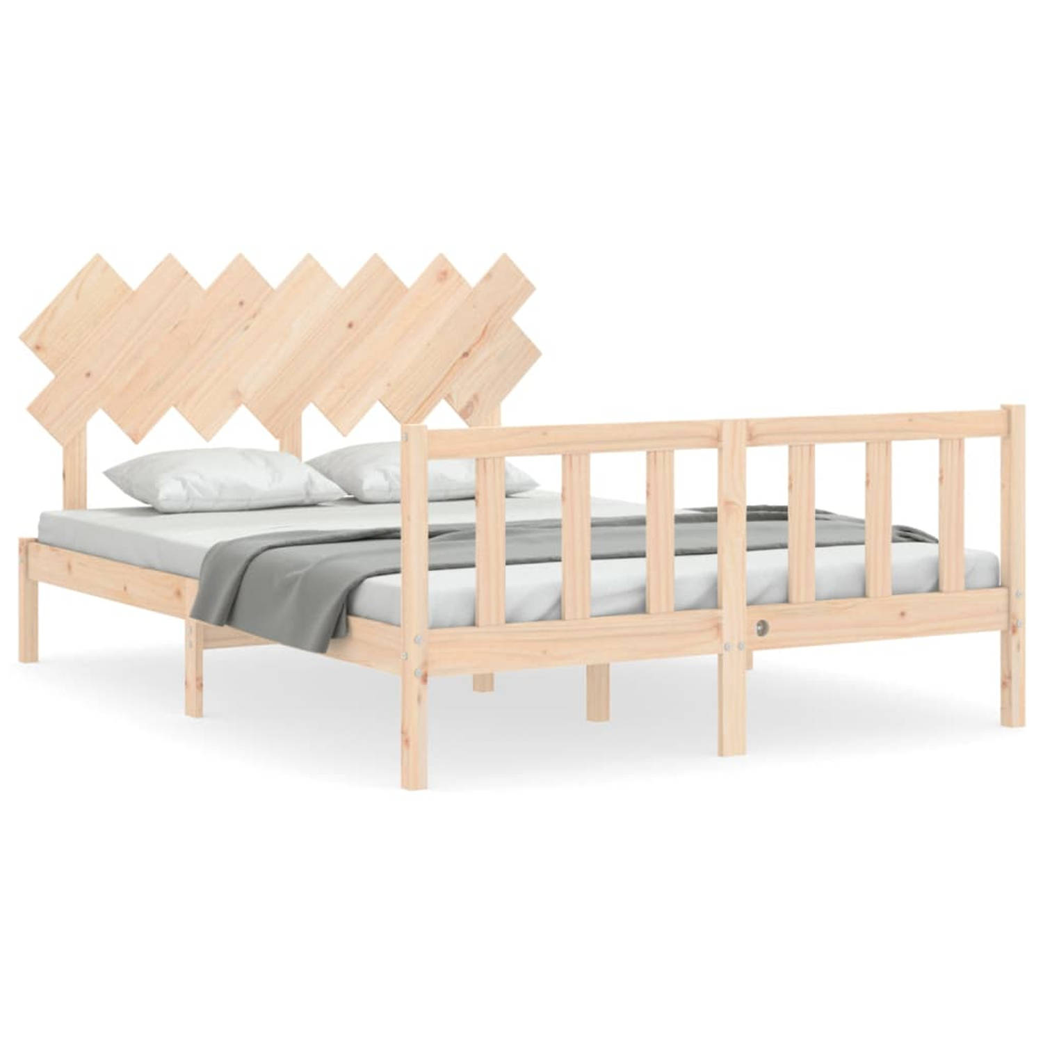 The Living Store Bedframe met hoofdbord massief hout 5 FT King Size - Bedframe - Bedframes - Bed - Tweepersoonsbed - Slaapkamermeubel - Houten Bedframe - Houten Bed - Bedbodem - Ma