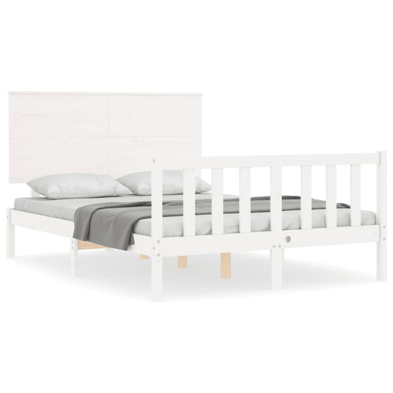 The Living Store Bedframe met hoofdbord massief hout wit 4FT Small Double - Bedframe - Bedframes - Bed - Tweepersoonsbed - Slaapkamermeubel - Houten Bedframe - Houten Bed - Bedbode