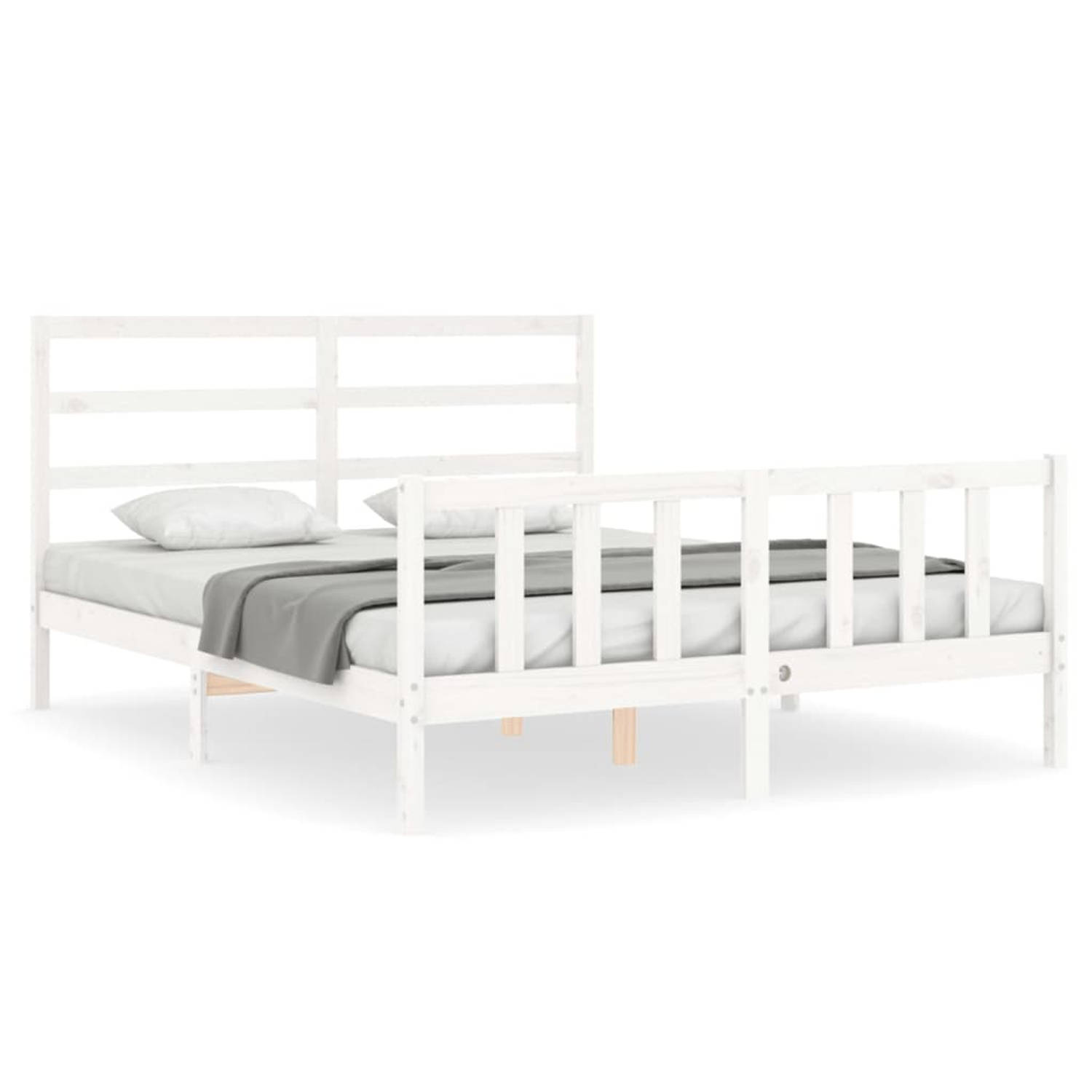 The Living Store Bedframe met hoofdbord massief hout wit 5 FT King Size - Bedframe - Bedframes - Bed - Tweepersoonsbed - Slaapkamermeubel - Houten Bedframe - Houten Bed - Bedbodem