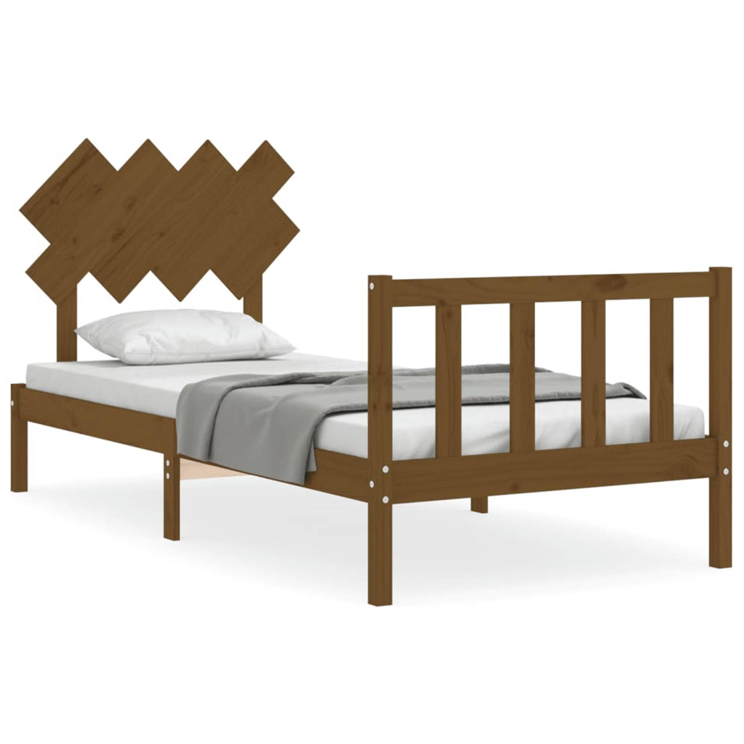 The Living Store Bedframe met hoofdbord massief hout honingbruin 3FT Single - Bedframe - Bedframes - Bed - Eenpersoonsbed - Slaapkamermeubel - Houten Bedframe - Houten Bed - Bedbod