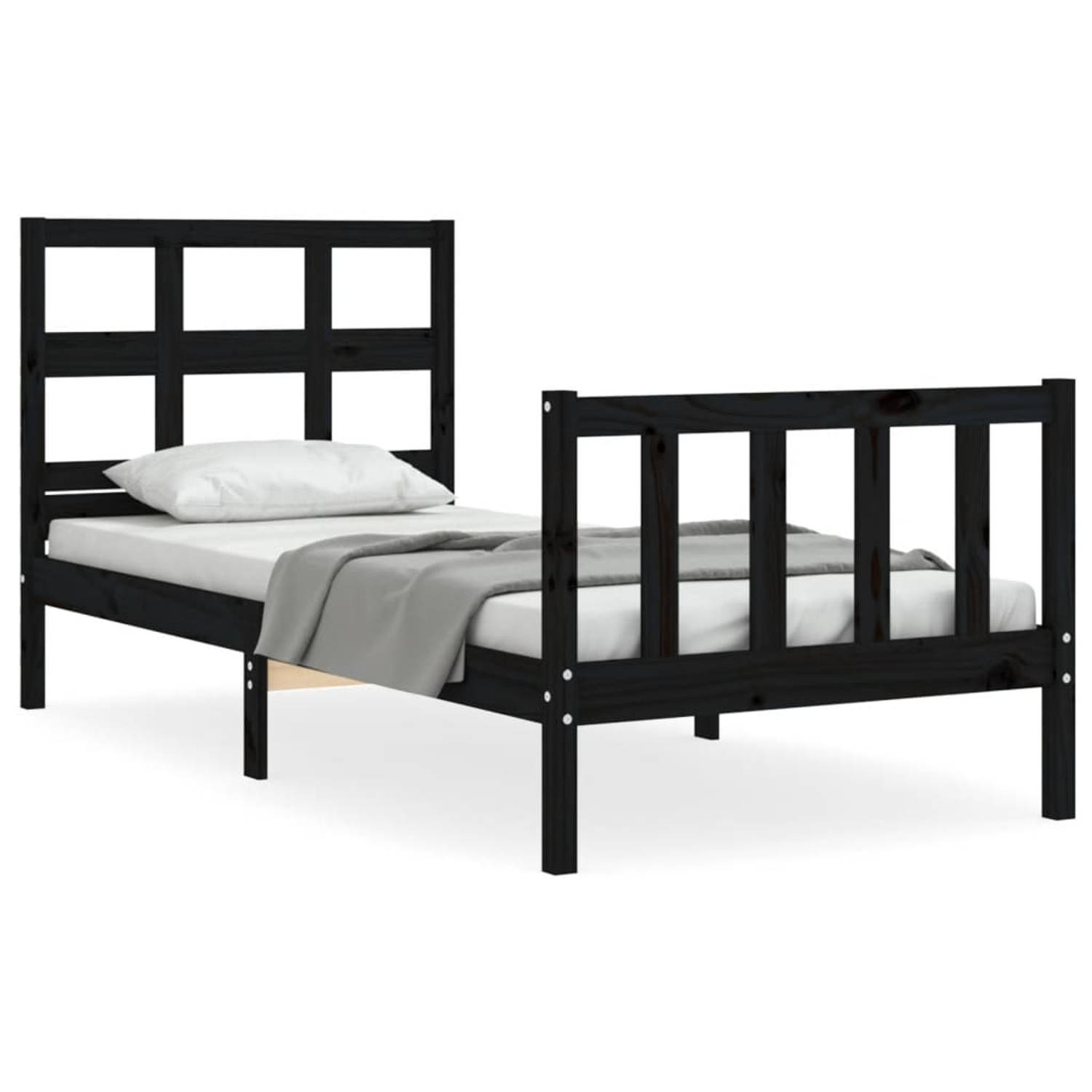 The Living Store Bedframe met hoofdbord massief hout zwart 3FT Single - Bedframe - Bedframes - Bed - Eenpersoonsbed - Slaapkamermeubel - Houten Bedframe - Houten Bed - Bedbodem - M