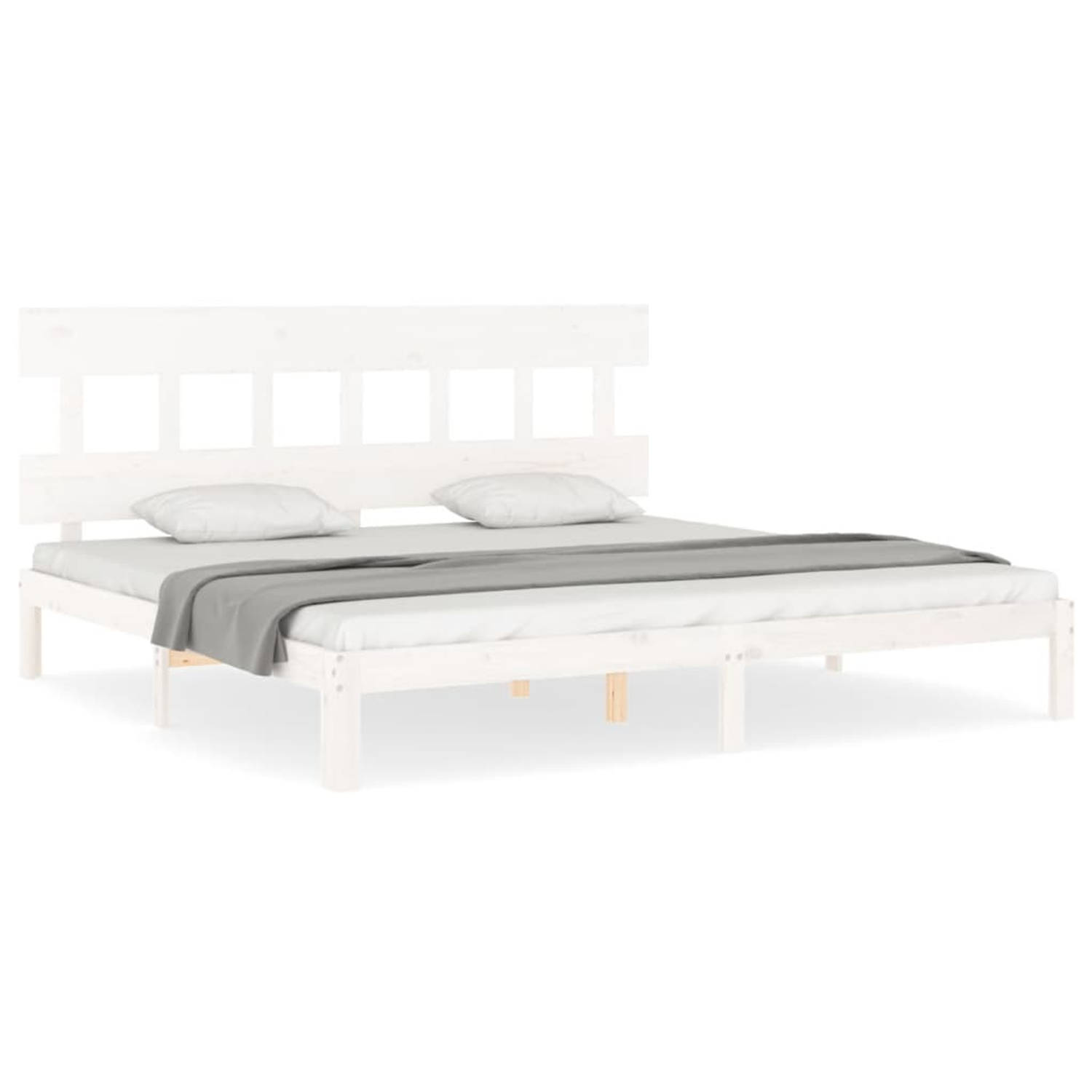 The Living Store Bedframe met hoofdbord massief hout wit 200x200 cm - Bed