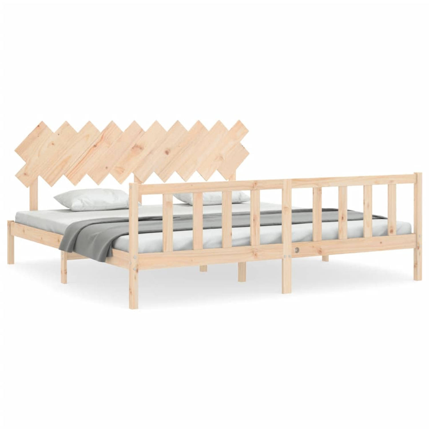 The Living Store Bedframe met hoofdbord massief hout 200x200 cm - Bedframe - Bedframes - Bed - Tweepersoonsbed - Slaapkamermeubel - Houten Bedframe - Houten Bed - Bedbodem - Massie