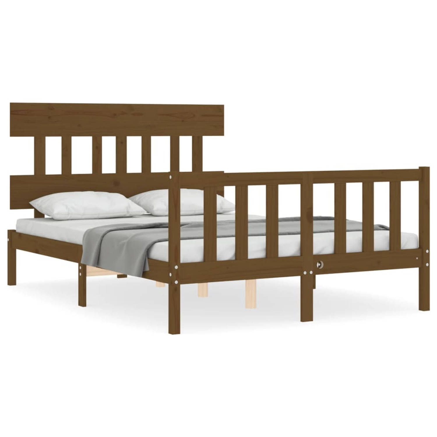 The Living Store Bedframe met hoofdbord hout honingbruin 4FT Small Double - Bedframe - Bedframes - Bed - Tweepersoonsbed - Slaapkamermeubel - Houten Bedframe - Houten Bed - Bedbode