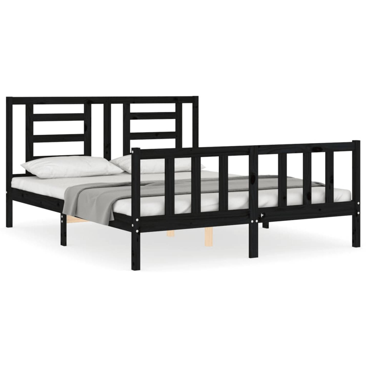 The Living Store Bedframe met hoofdbord massief hout zwart 5FT King Size - Bedframe - Bedframes - Bed - Tweepersoonsbed - Slaapkamermeubel - Houten Bedframe - Houten Bed - Bedbodem