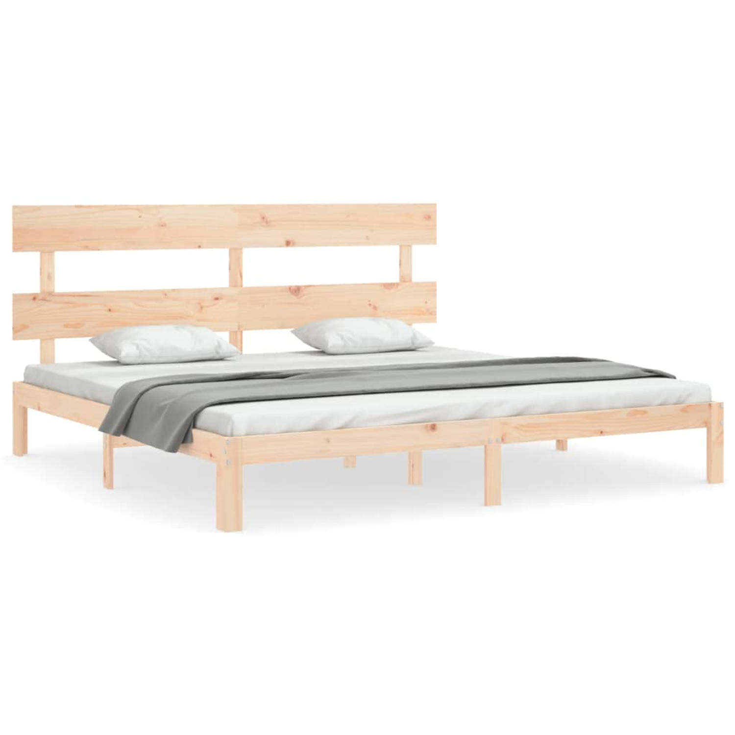 The Living Store Bedframe met hoofdbord massief hout 200x200 cm - Bed