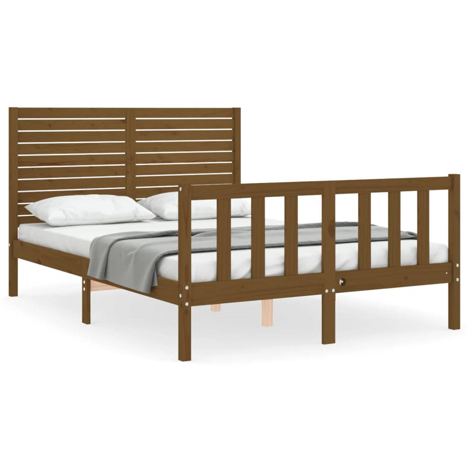 The Living Store Bedframe met hoofdbord hout honingbruin 4FT Small Double - Bedframe - Bedframes - Bed - Tweepersoonsbed - Slaapkamermeubel - Houten Bedframe - Houten Bed - Bedbode