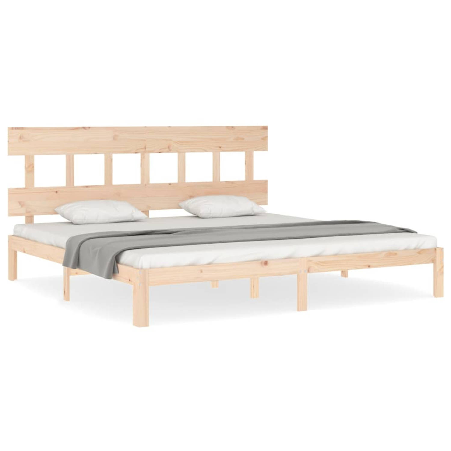 The Living Store Bedframe met hoofdbord massief hout 200x200 cm - Bed