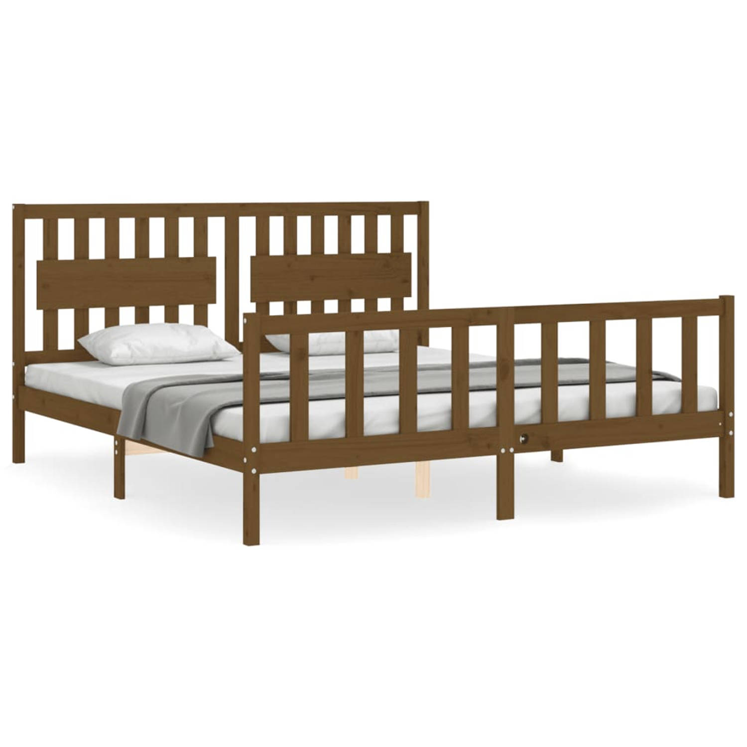 The Living Store Bedframe met hoofdbord hout honingbruin 6 FT Super King Size - Bedframe - Bedframes - Bed - Tweepersoonsbed - Slaapkamermeubel - Houten Bedframe - Houten Bed - Bed