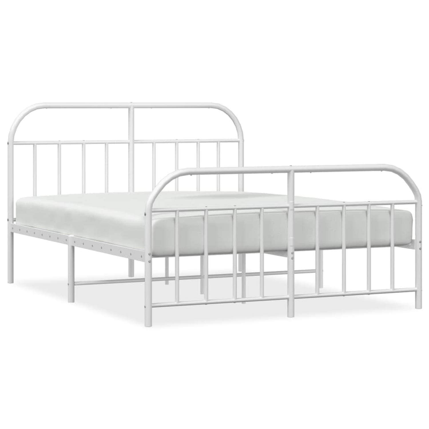 The Living Store Bedframe met hoofd- en voeteneinde metaal wit 150x200 cm - Bed