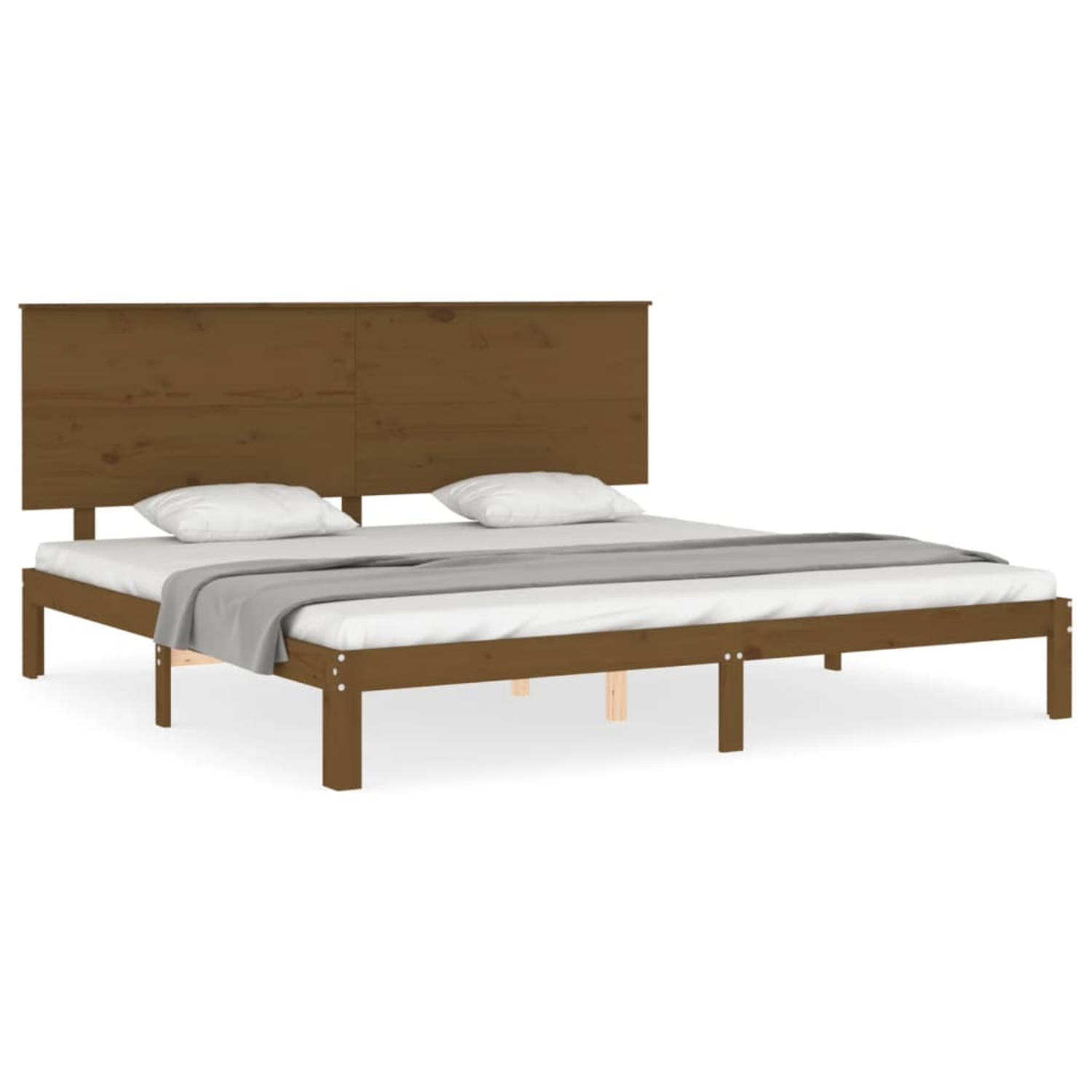 The Living Store Bedframe met hoofdbord massief hout honingbruin 200x200 cm - Bed