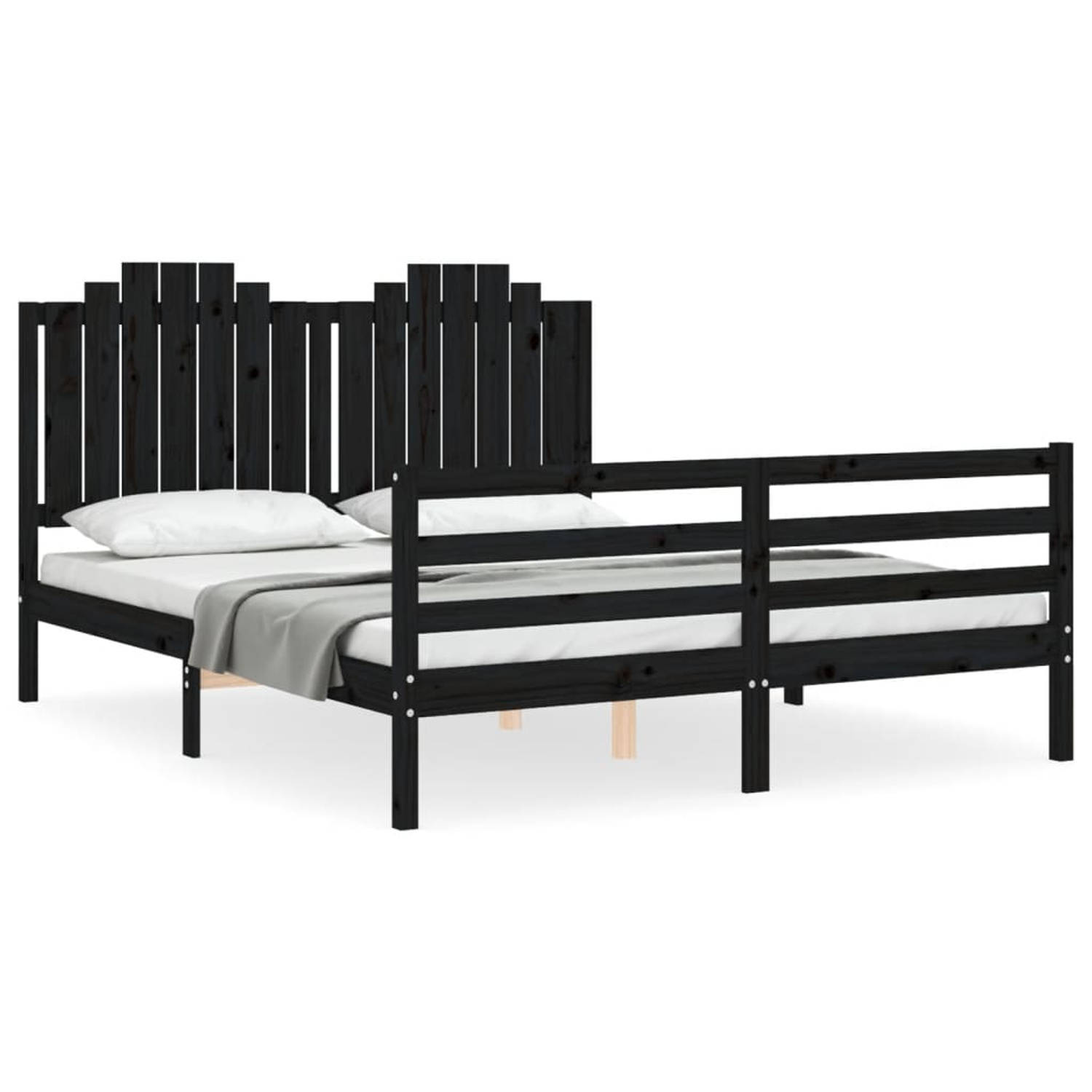 The Living Store Bedframe met hoofdbord massief hout zwart 160x200 cm - Bedframe - Bedframes - Bed - Tweepersoonsbed - Slaapkamermeubel - Houten Bedframe - Houten Bed - Bedbodem -