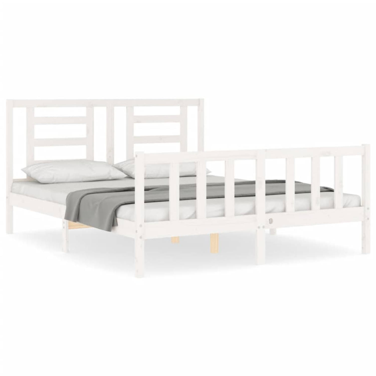 The Living Store Bedframe met hoofdbord massief hout wit 5 FT King Size - Bedframe - Bedframes - Bed - Tweepersoonsbed - Slaapkamermeubel - Houten Bedframe - Houten Bed - Bedbodem