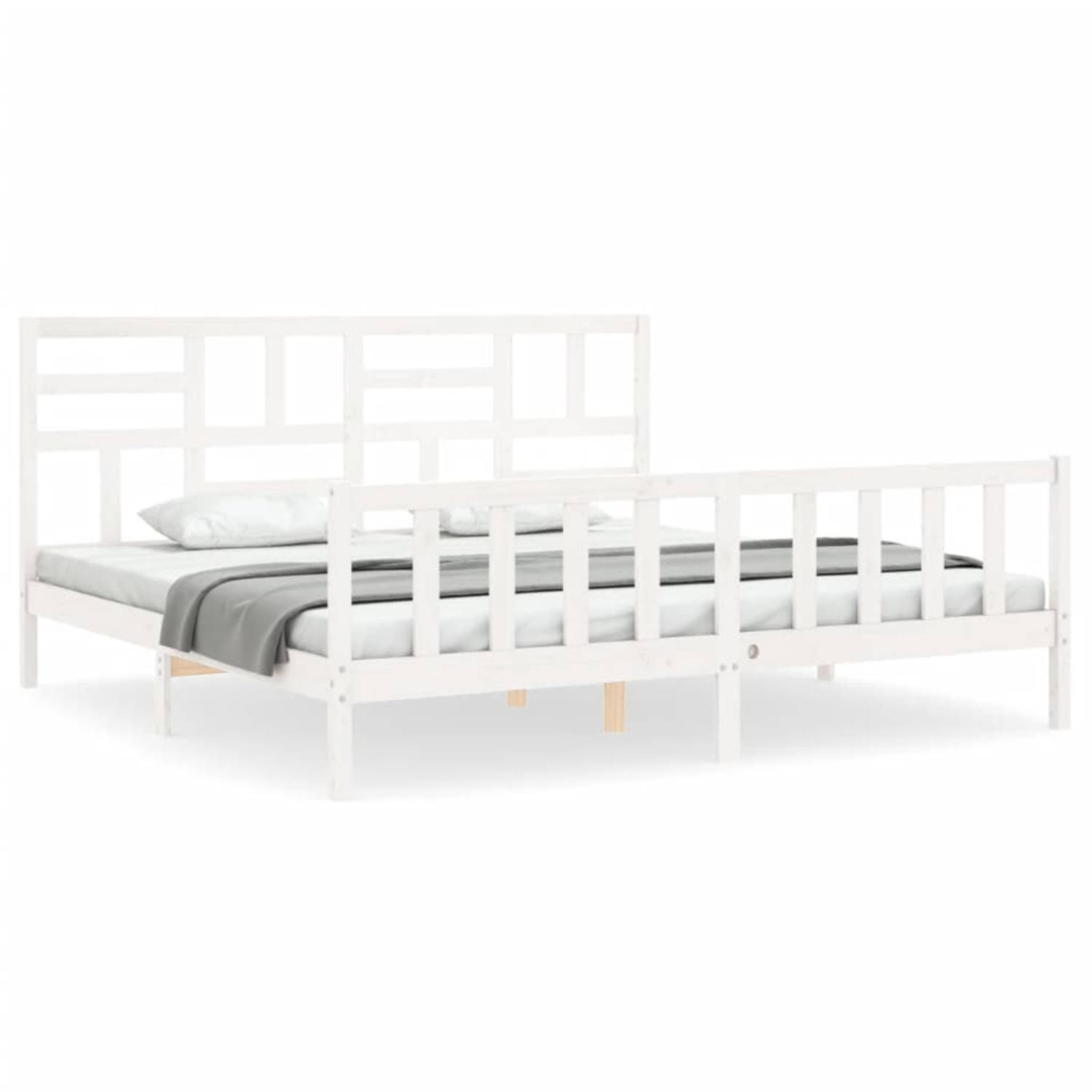 The Living Store Bedframe met hoofdbord massief hout wit 6FT Super King - Bedframe - Bedframes - Bed - Tweepersoonsbed - Slaapkamermeubel - Houten Bedframe - Houten Bed - Bedbodem